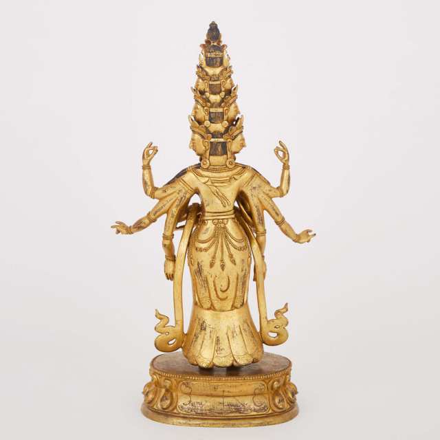 A Gilt Bronze Figure of Multi-Armed Avalokitesvara