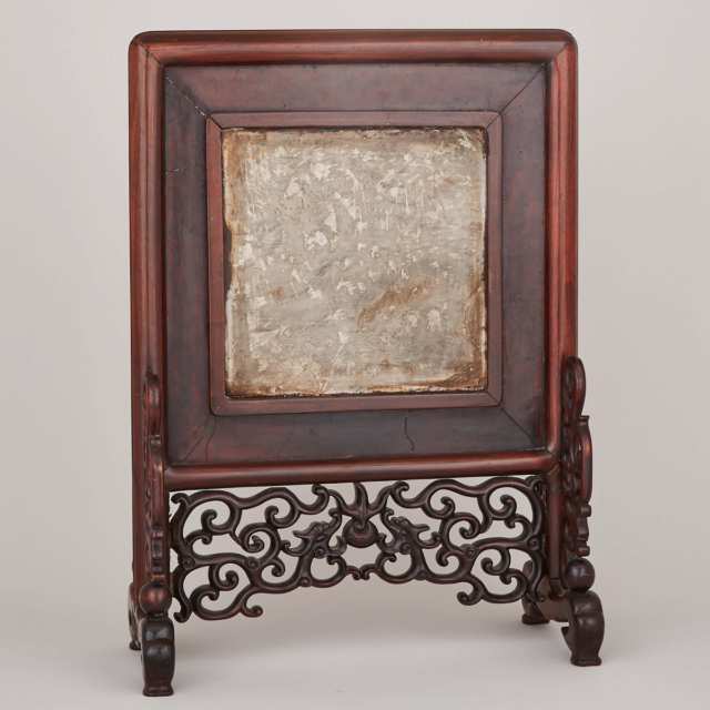 A Marble-Inlaid Hardwood Table Screen, 19th Century