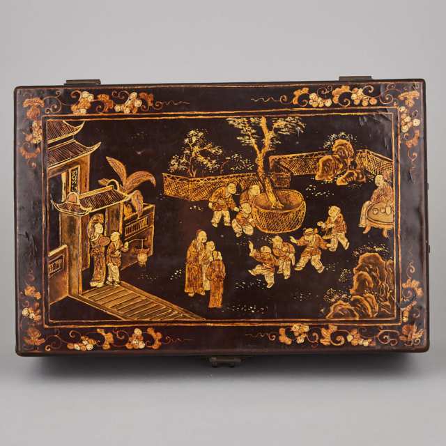 A Large Chinese Export Black Lacquer Box, 19th Century