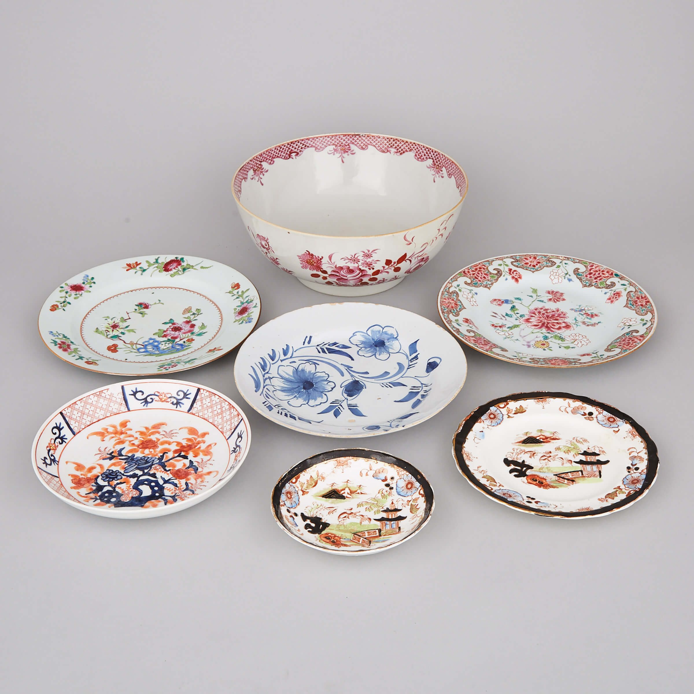 A Group of Seven Ceramic Wares, 18th Century and Later