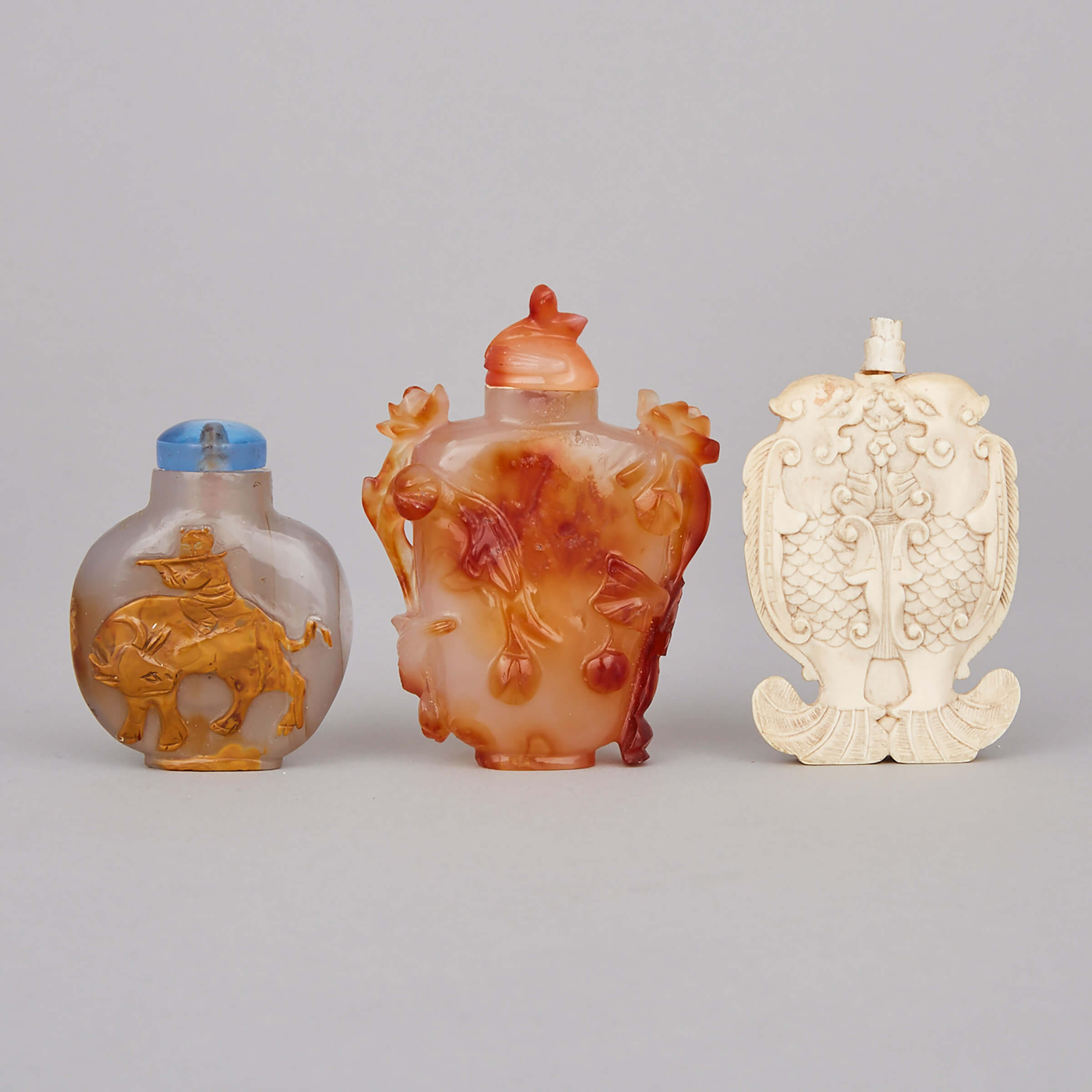 A Group of Three Snuff Bottles, Late 19th/Early 20th Century