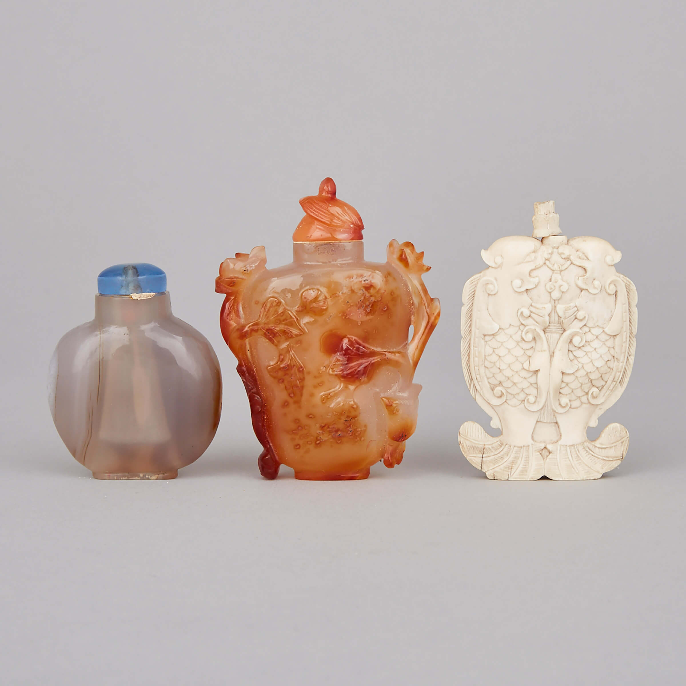 A Group of Three Snuff Bottles, Late 19th/Early 20th Century
