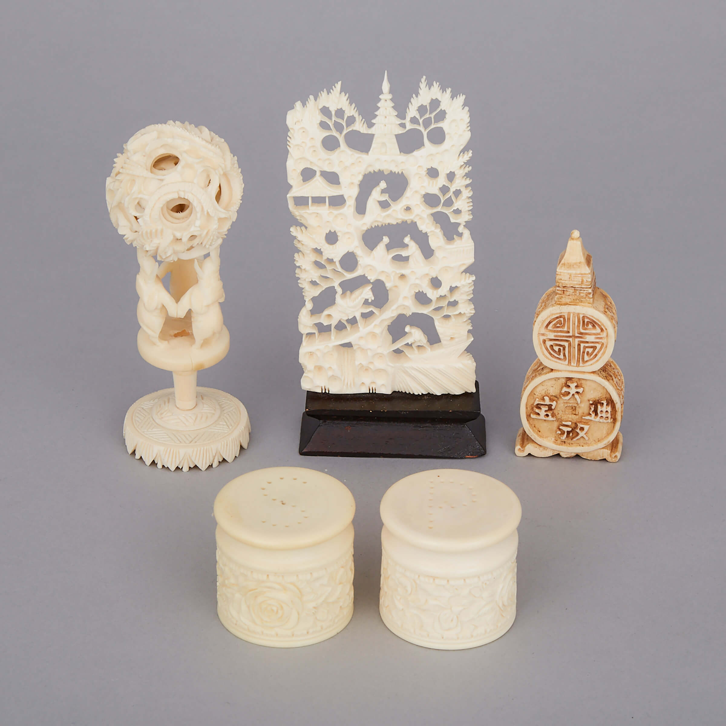 A Group of Five Ivory Carved Items