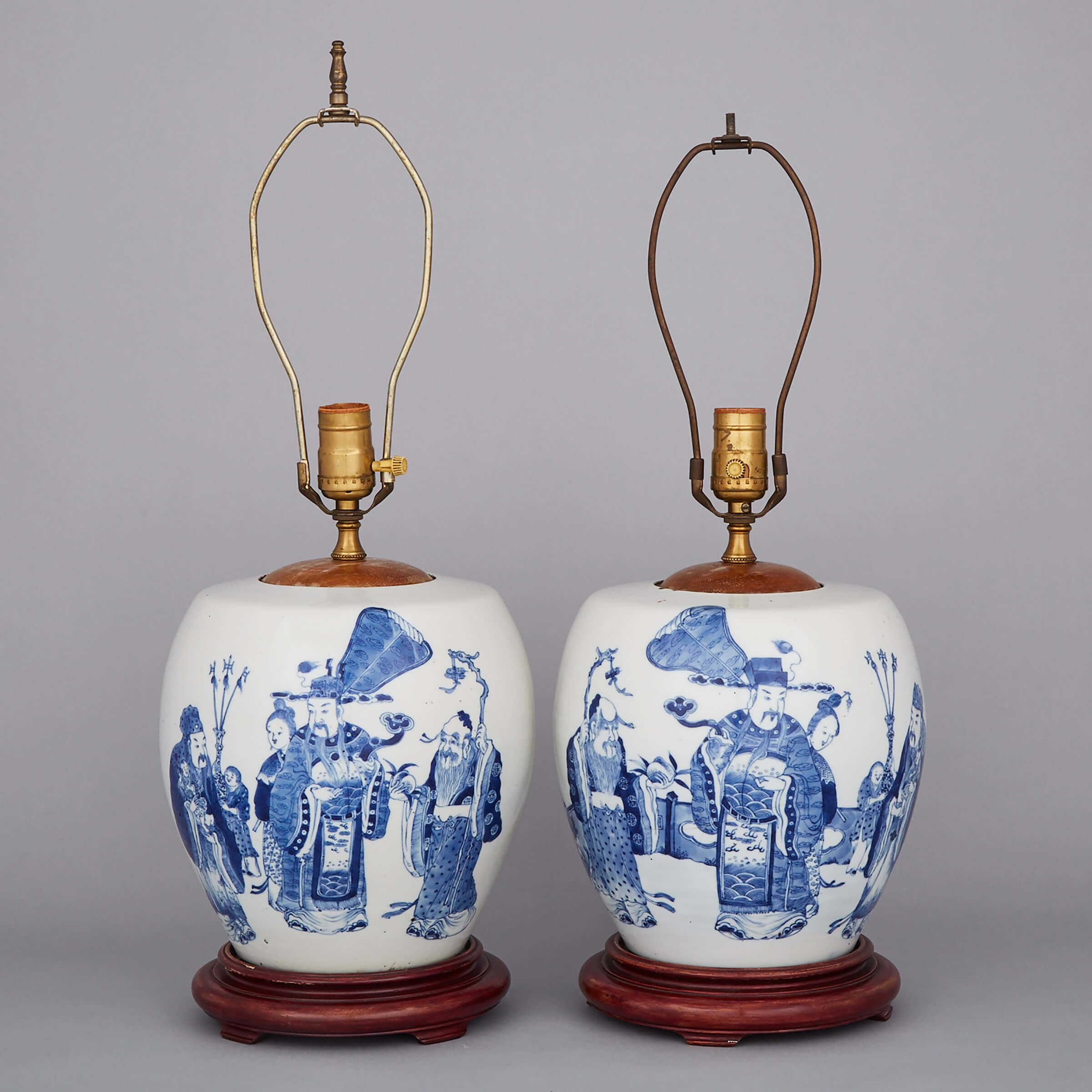 A Pair of Blue and White Vase Lamps, 19th Century
