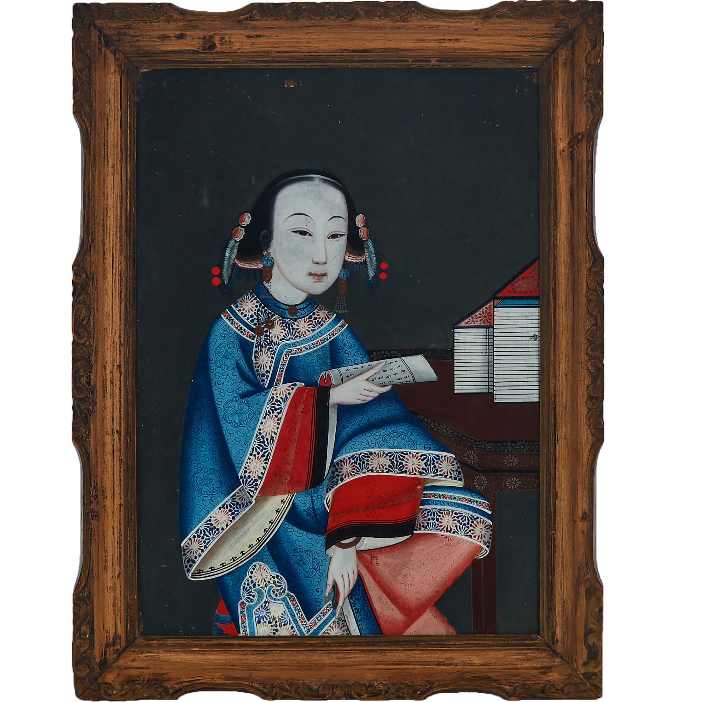 A Chinese Reverse Glass Painting of a Lady, 19th Century