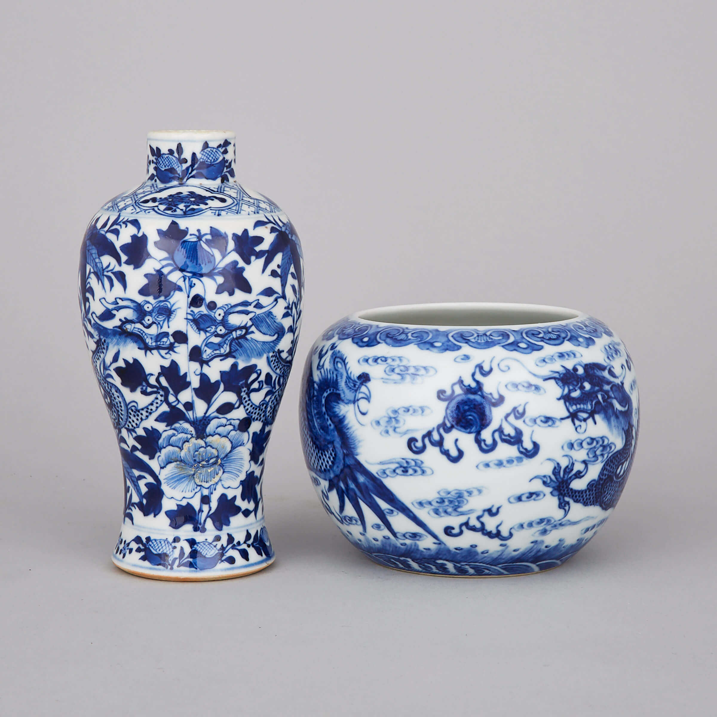 Two Blue and White Dragon Vases