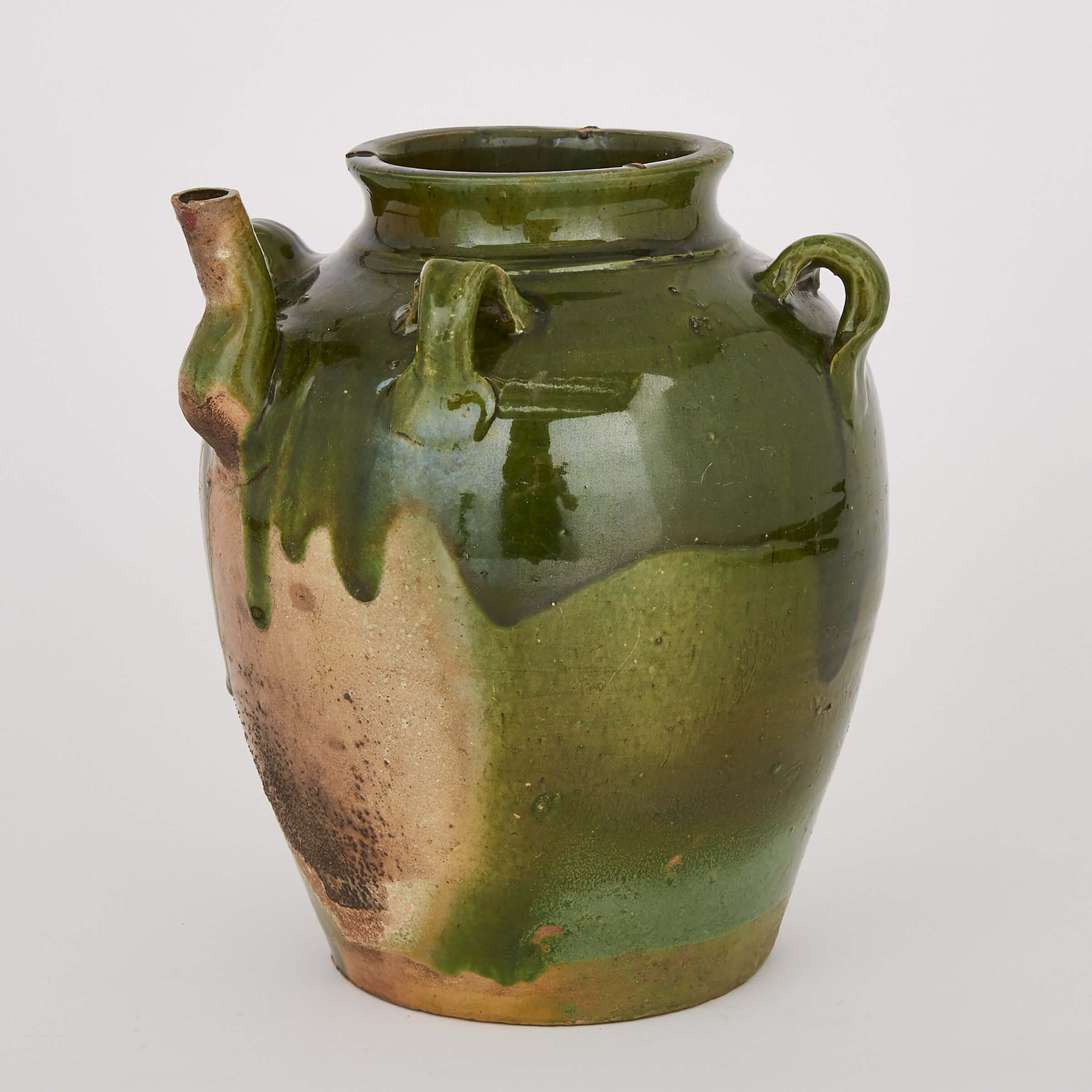 A Green Glazed Jar with Four Lug Handles, Ming Dynasty