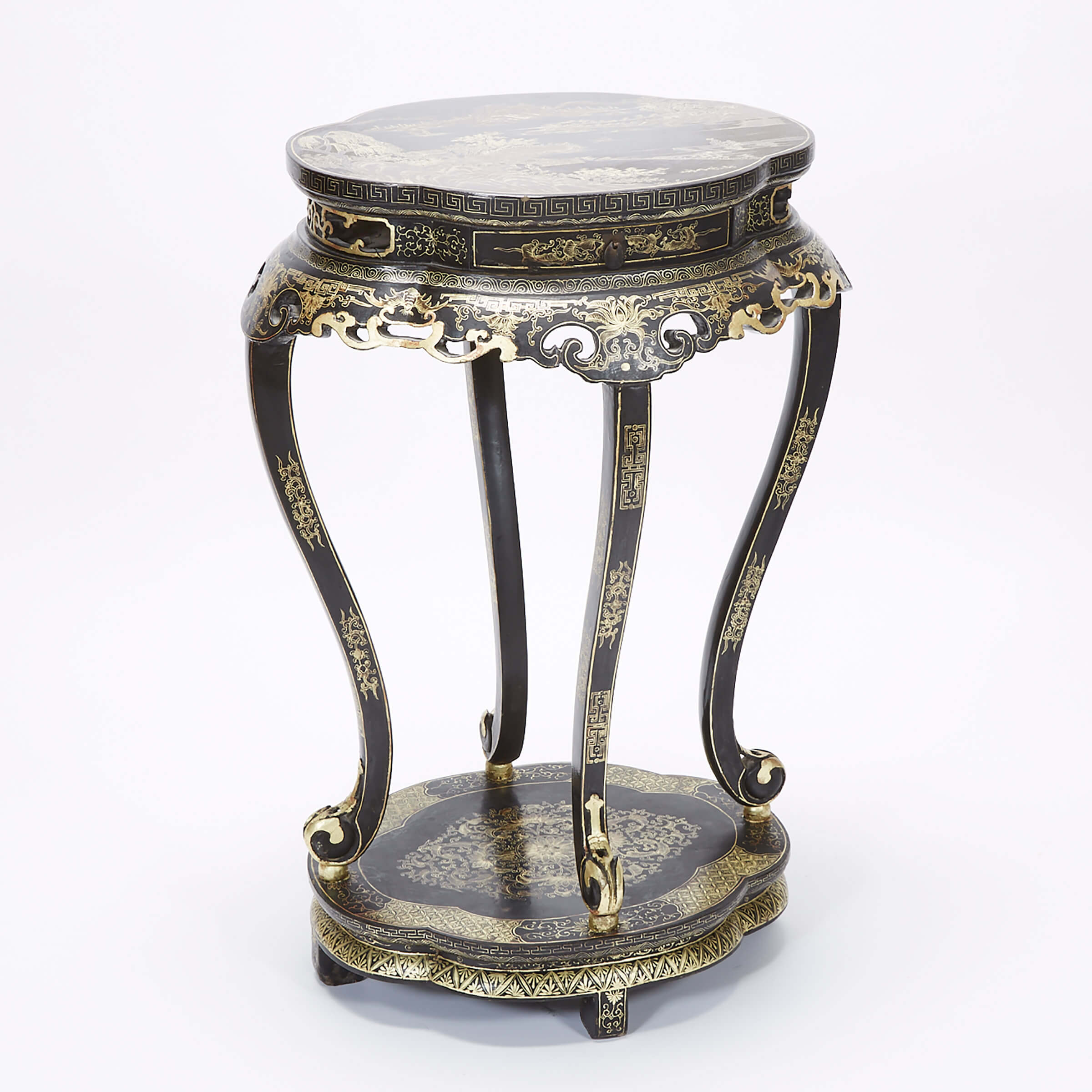 A Black Lacquer Pedestal Table, 19th Century