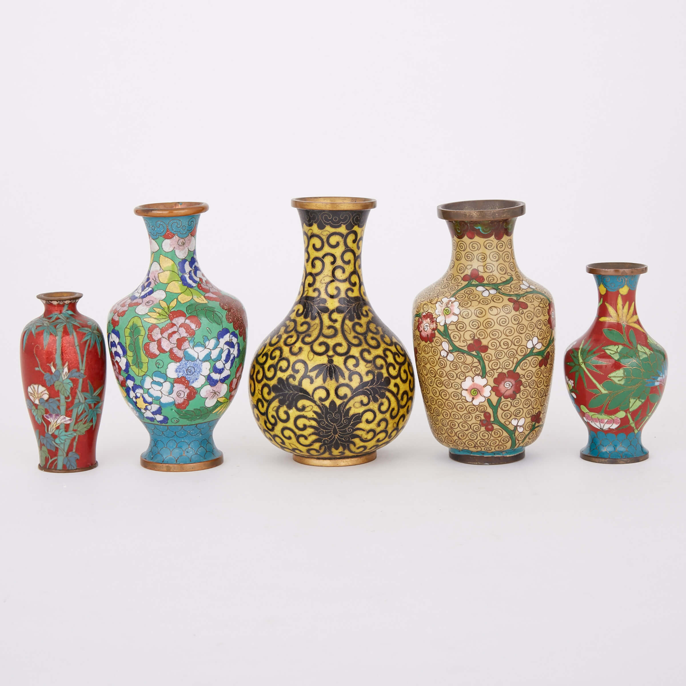 A Group of Five Cloisonné Vases, Early 20th Century