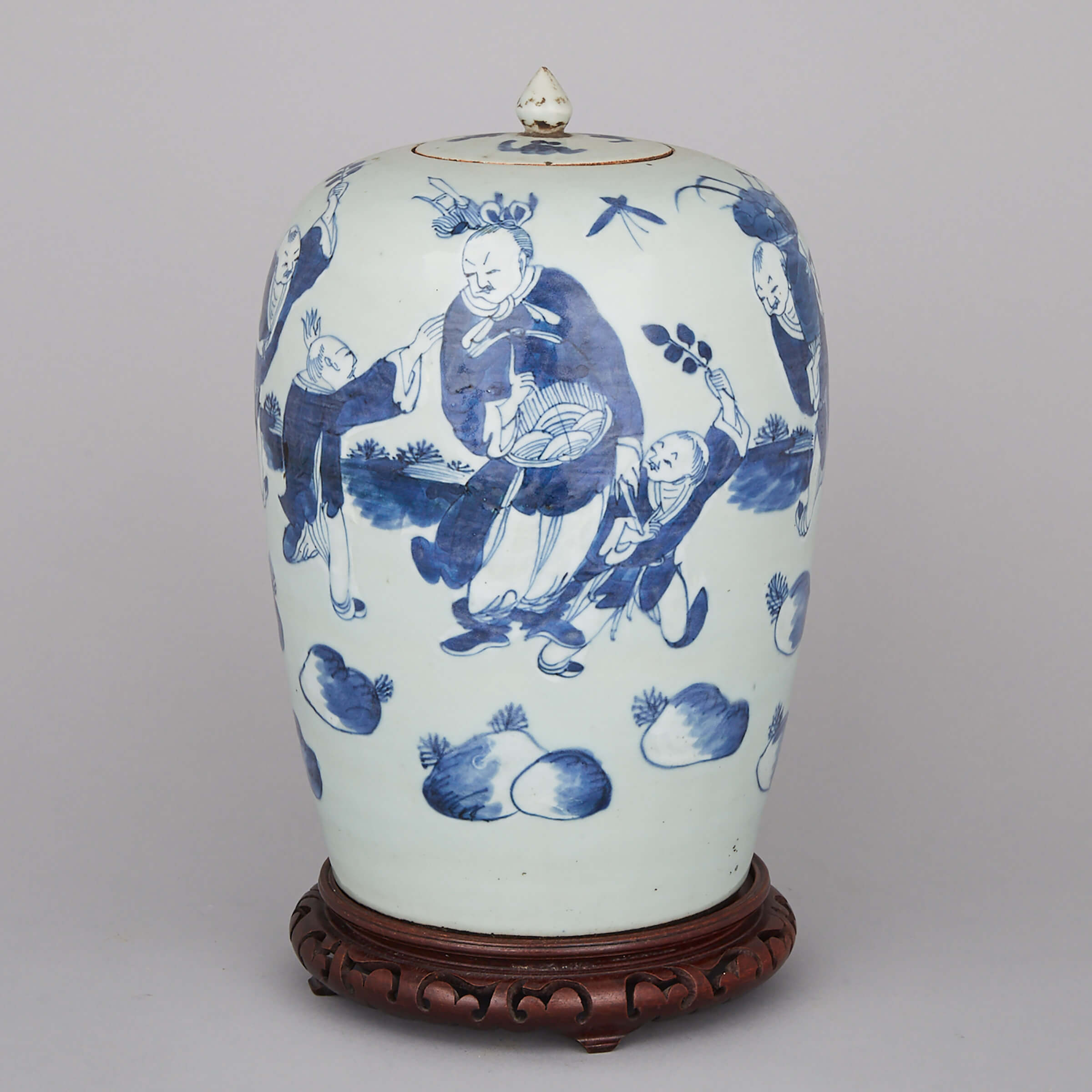 A Blue and White Celadon Ground Jar with Lid