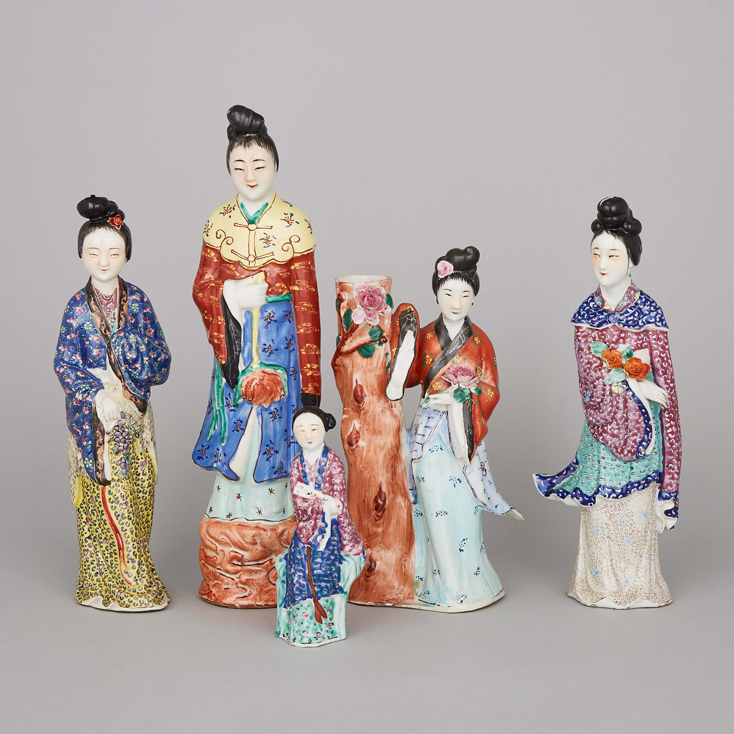 A Group of Five Famille Rose Ladies, Mid 20th Century