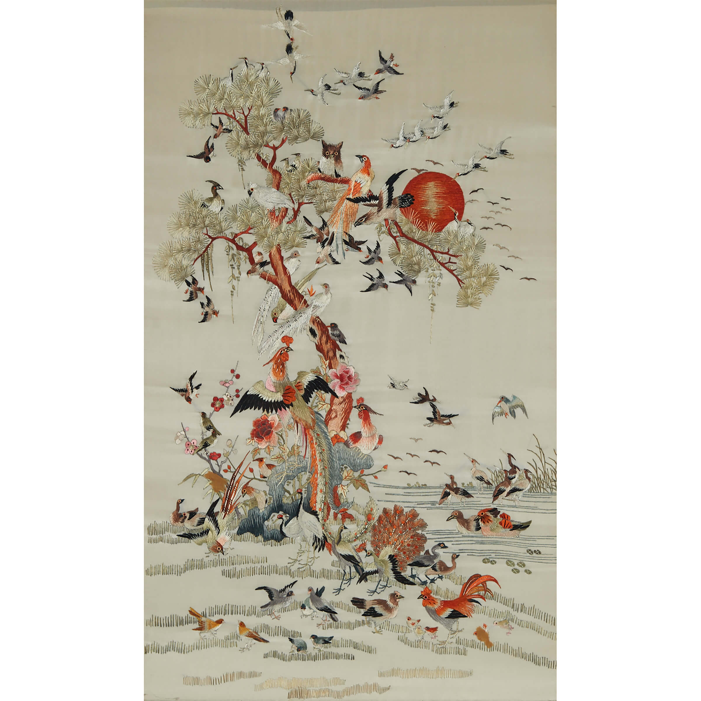 Two Chinese Embroidered Textile Paintings