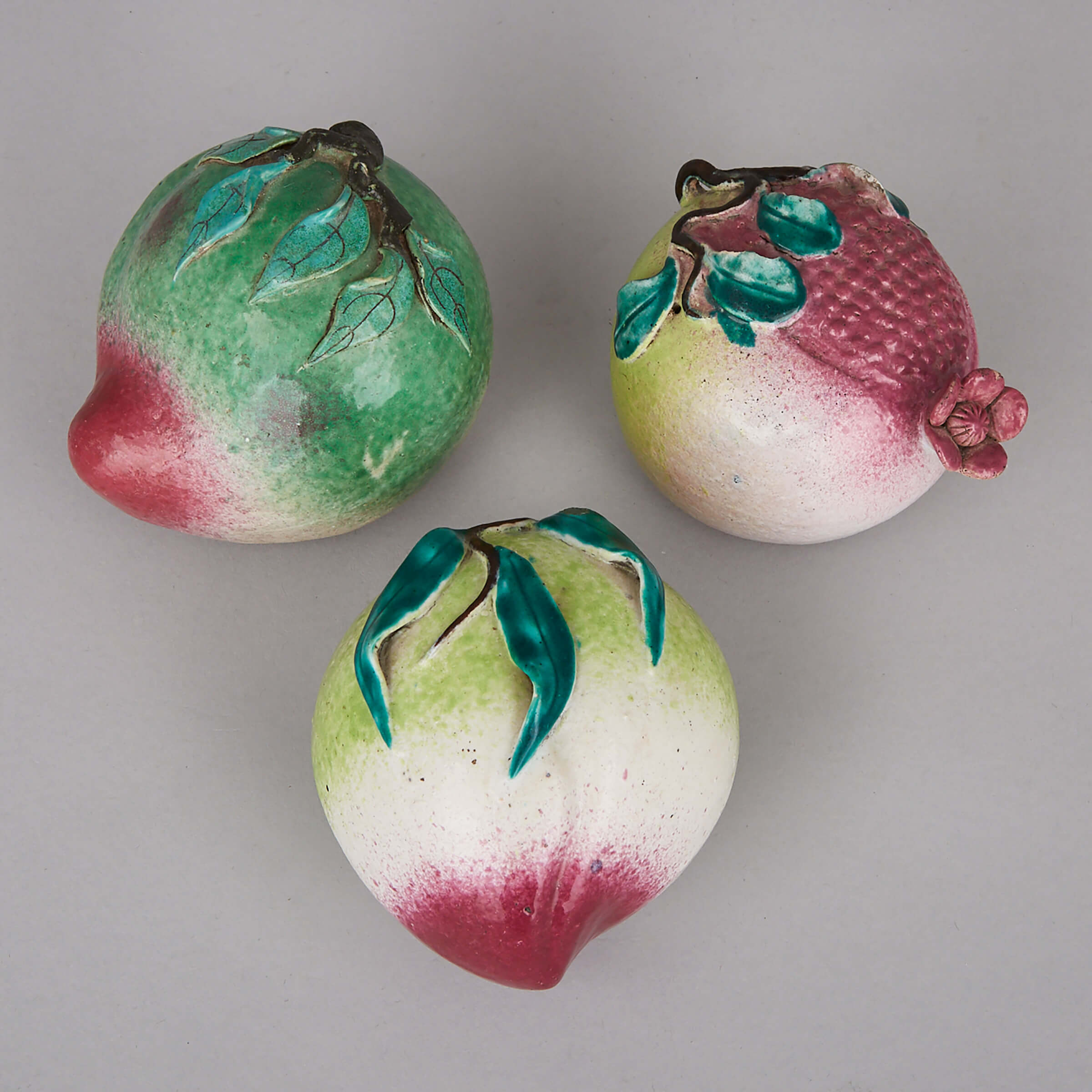 A Set of Three Chinese Ceramic Altar Fruits, 19th Century