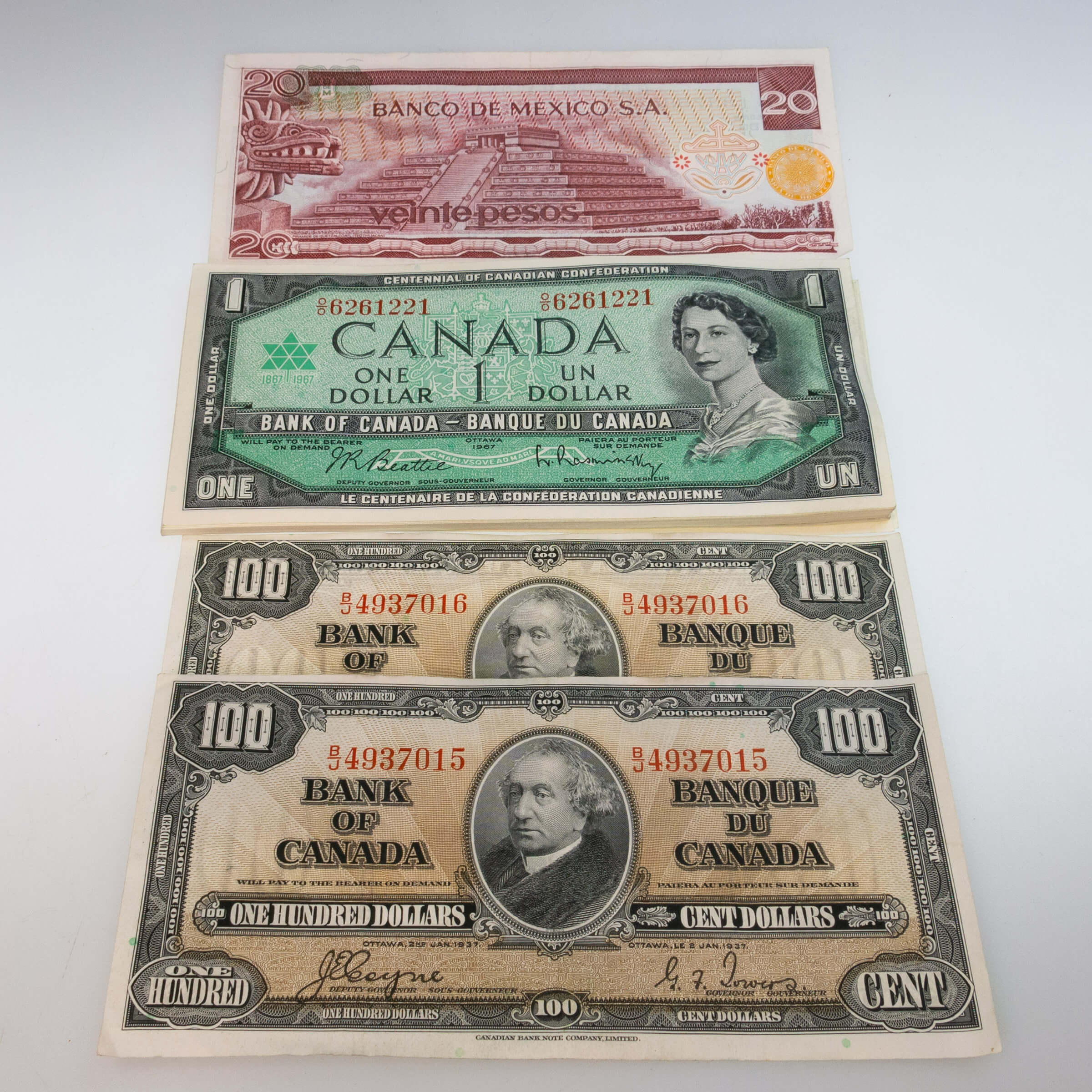 Two Canadian 1937 $100 Bank Notes
