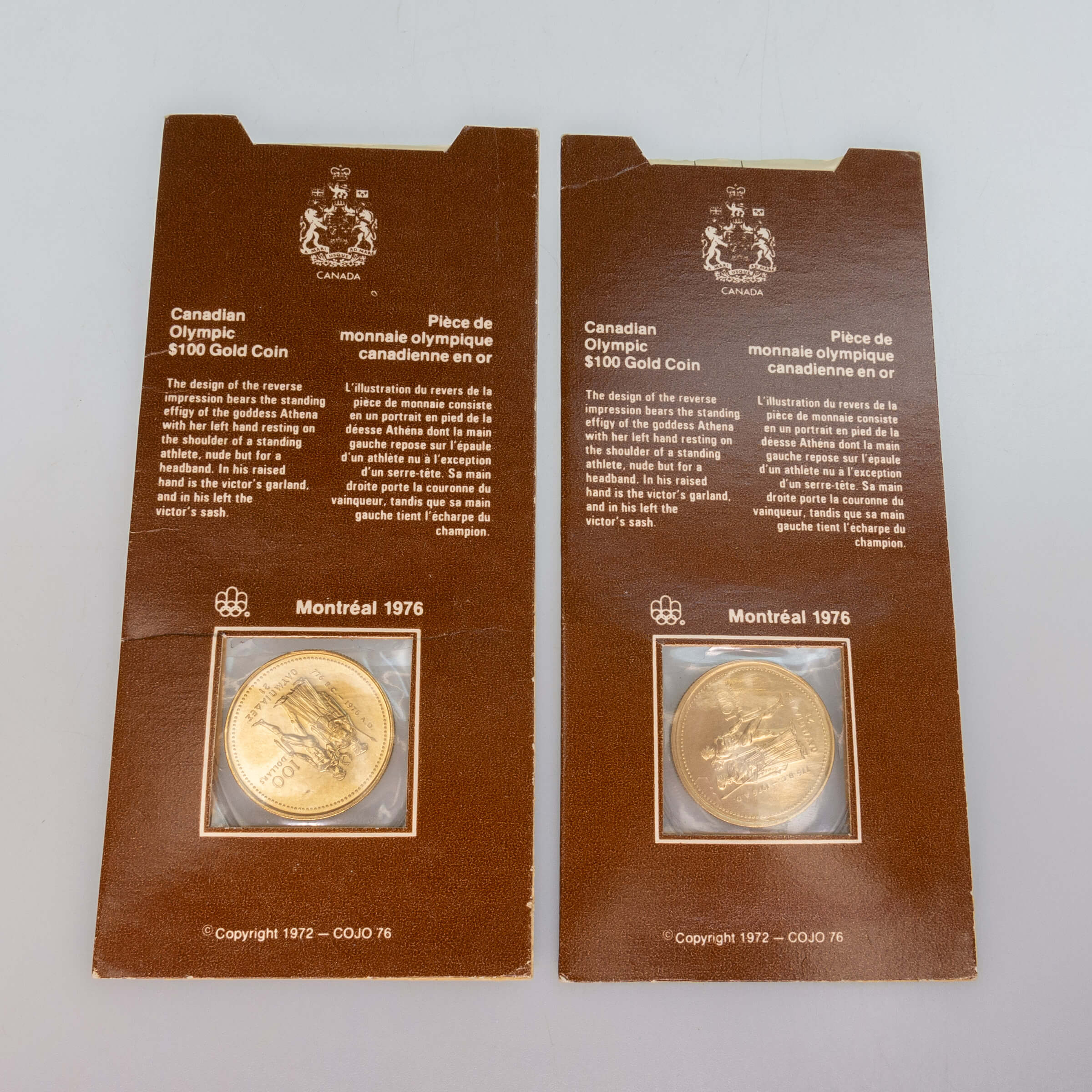 Two Canadian 1976 $100 Gold Coins