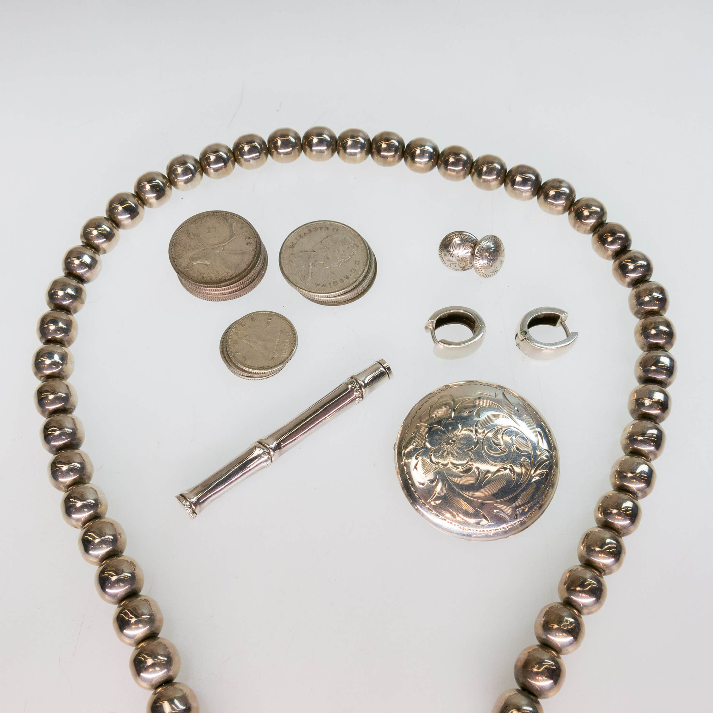 Small Quantity Of Silver Jewellery And Coins