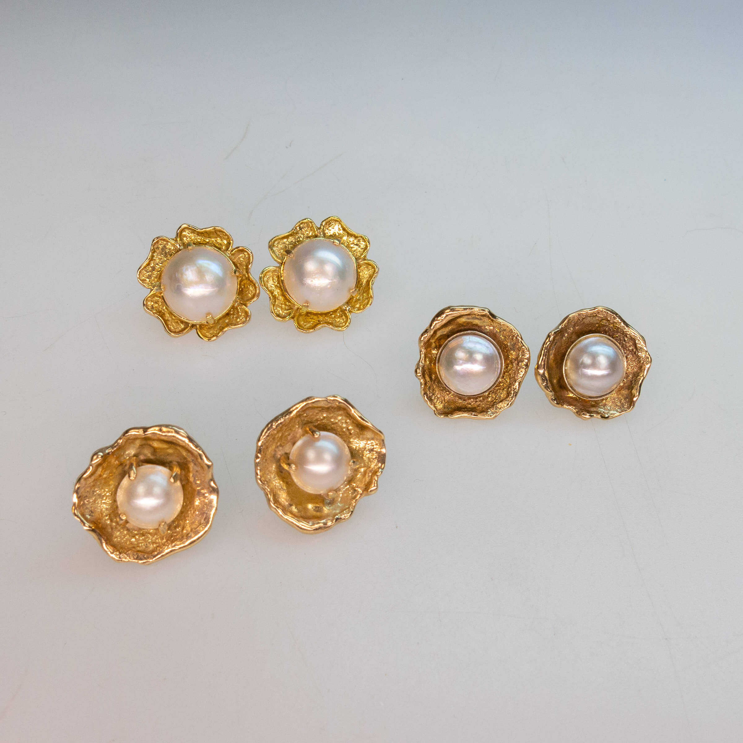 3 Pairs Of 14k Yellow Gold Button Earrings