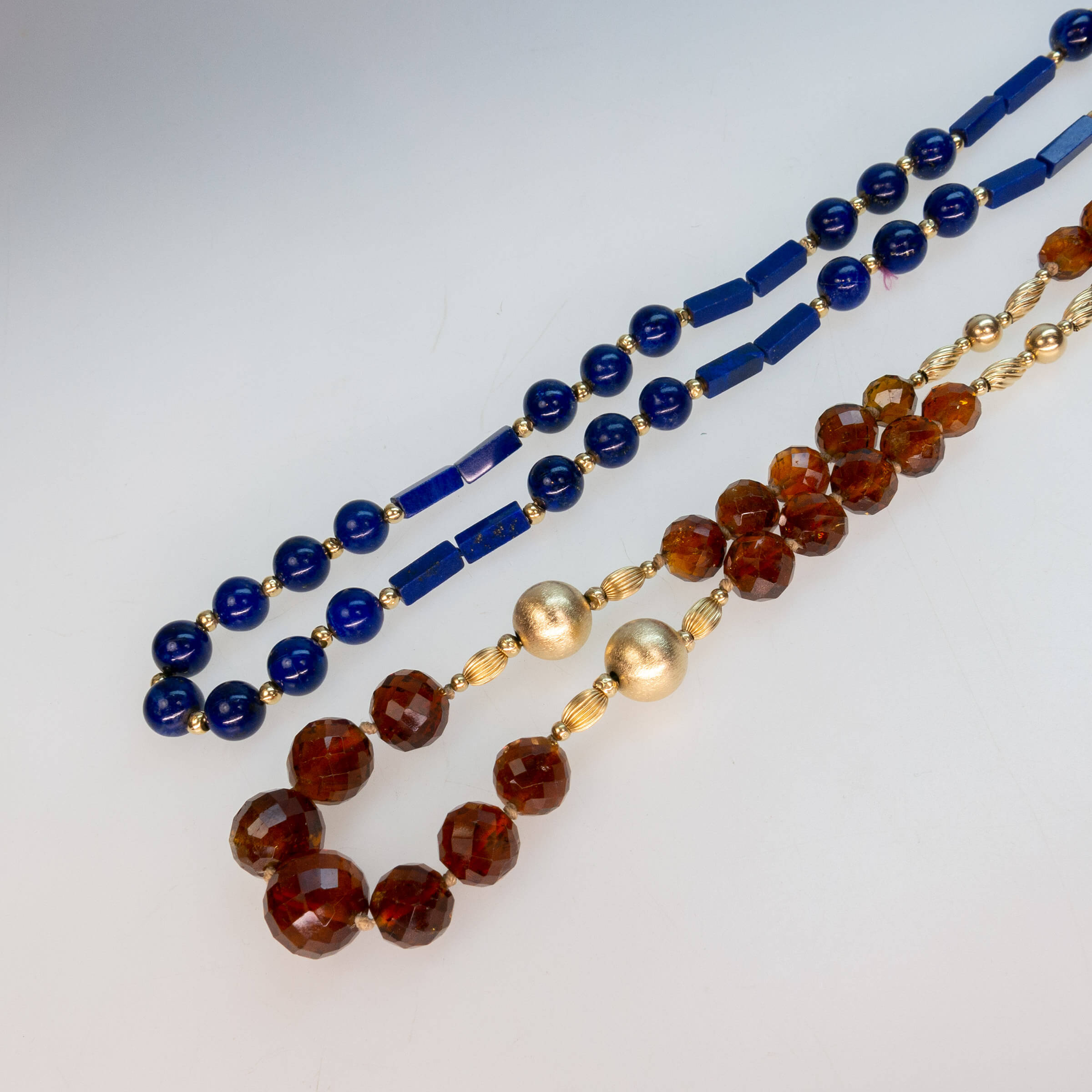 Endless Single Strand Lapis And Facetted Citrine Bead Necklaces