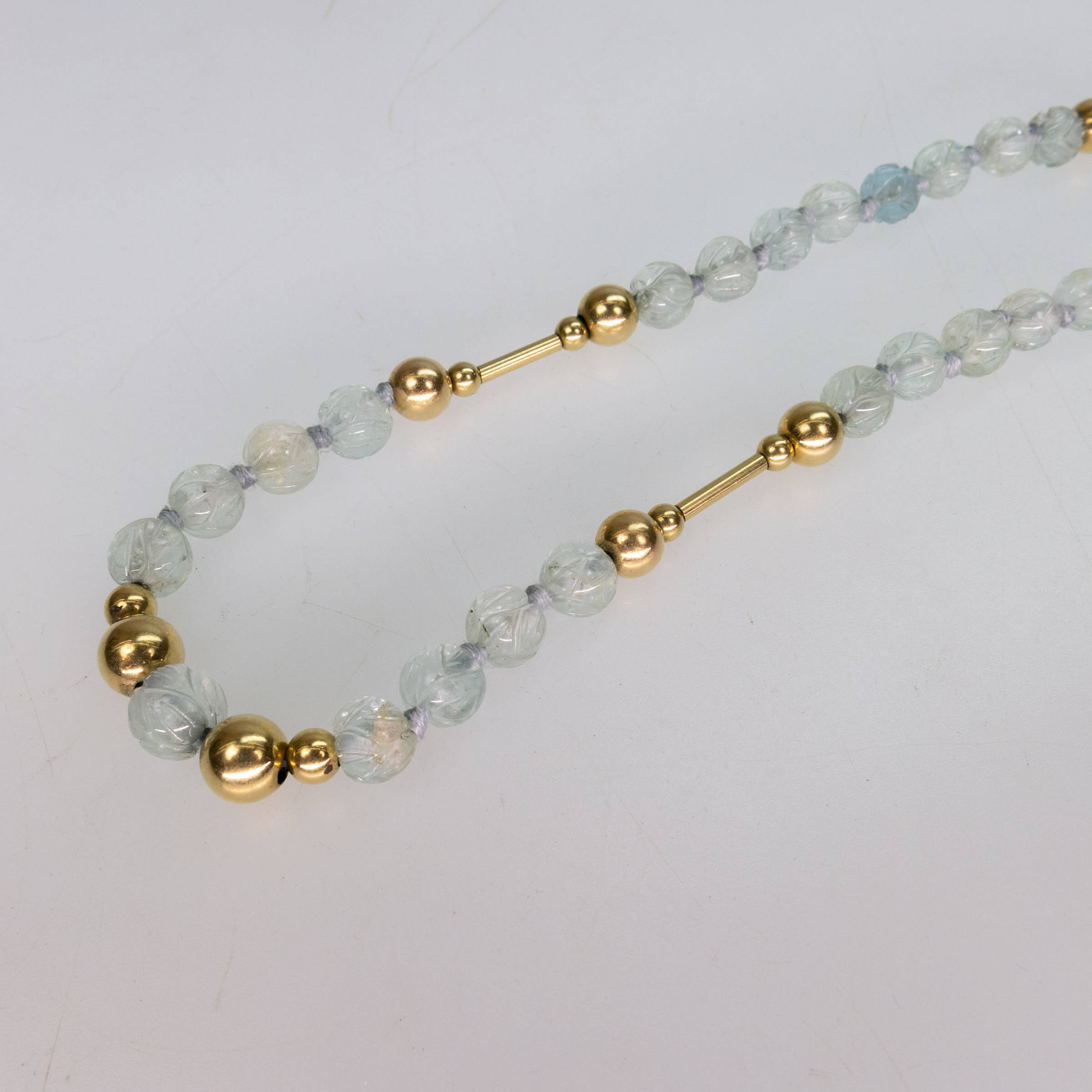 Single Strand Carved Aquamarine Bead Necklace