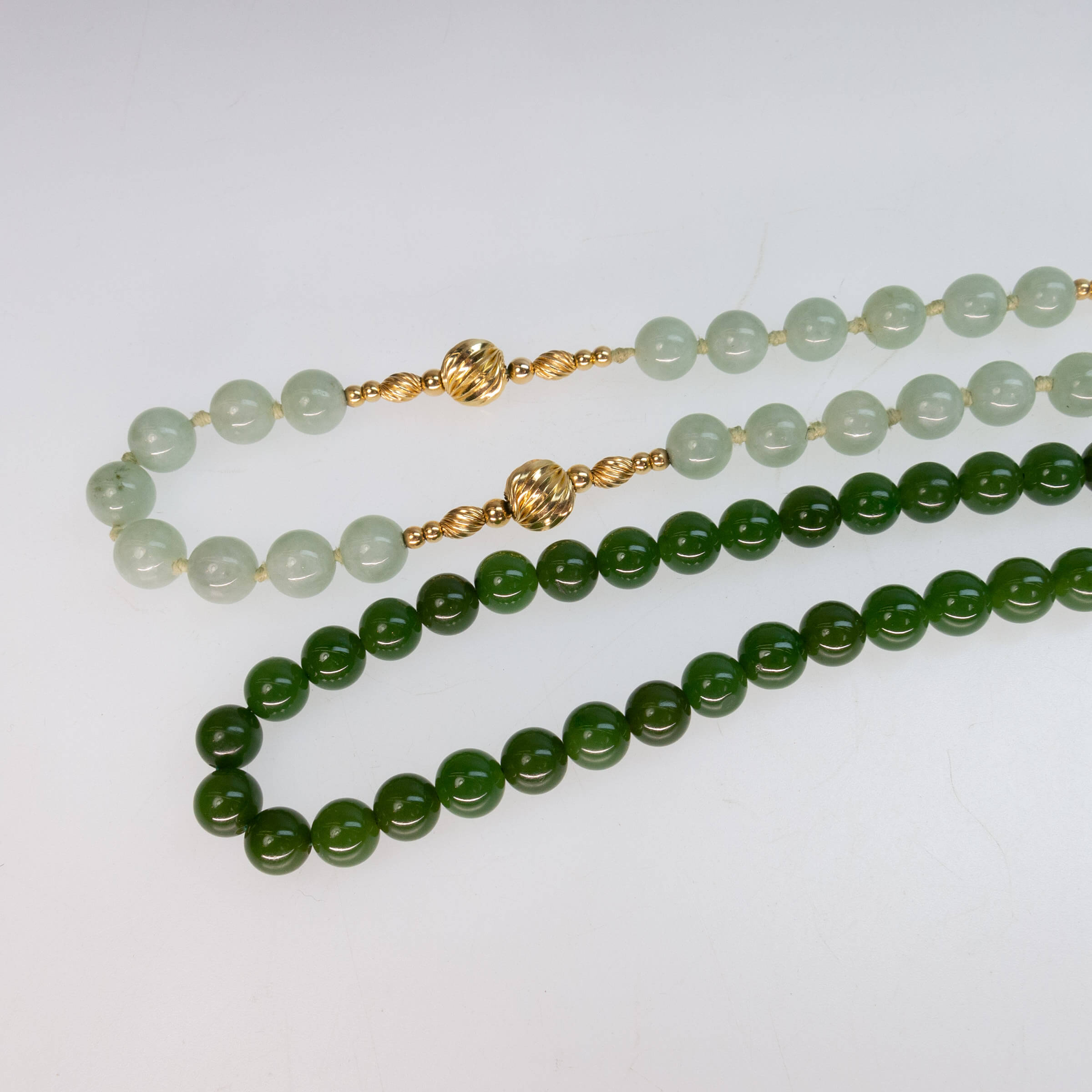 Single Strand Nephrite And Jadeite Bead Necklaces