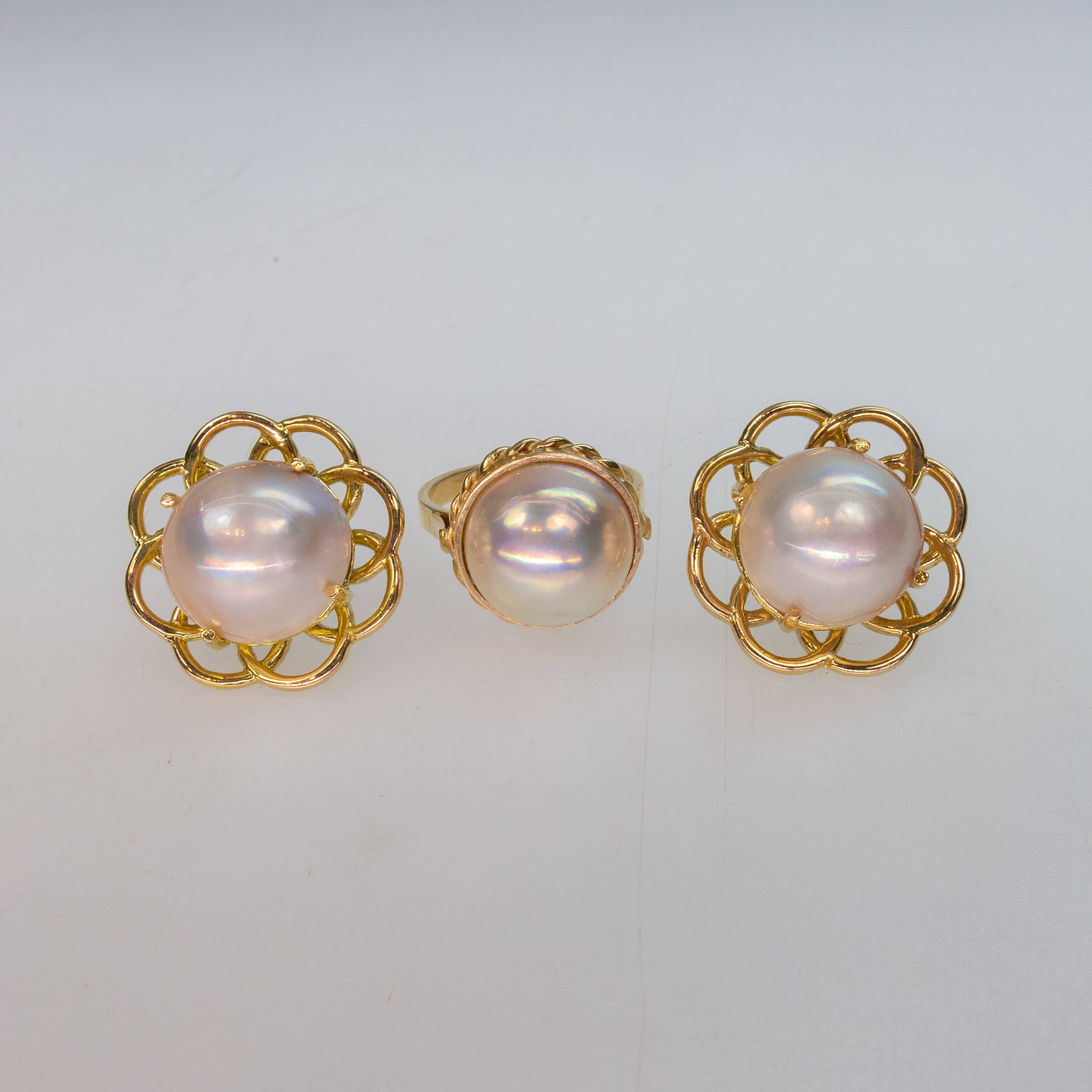 14k Yellow Gold Ring And Button Earrings