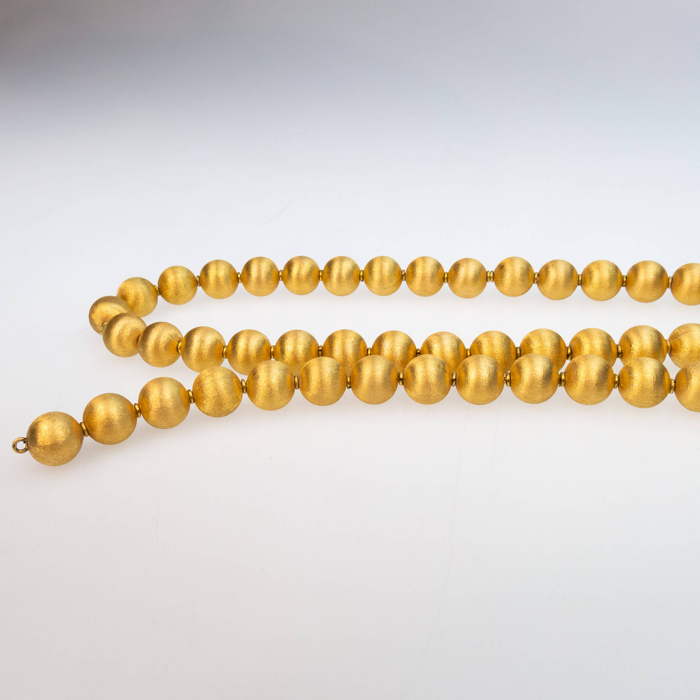 18k Yellow Gold Frosted Bead Necklace And Bracelet