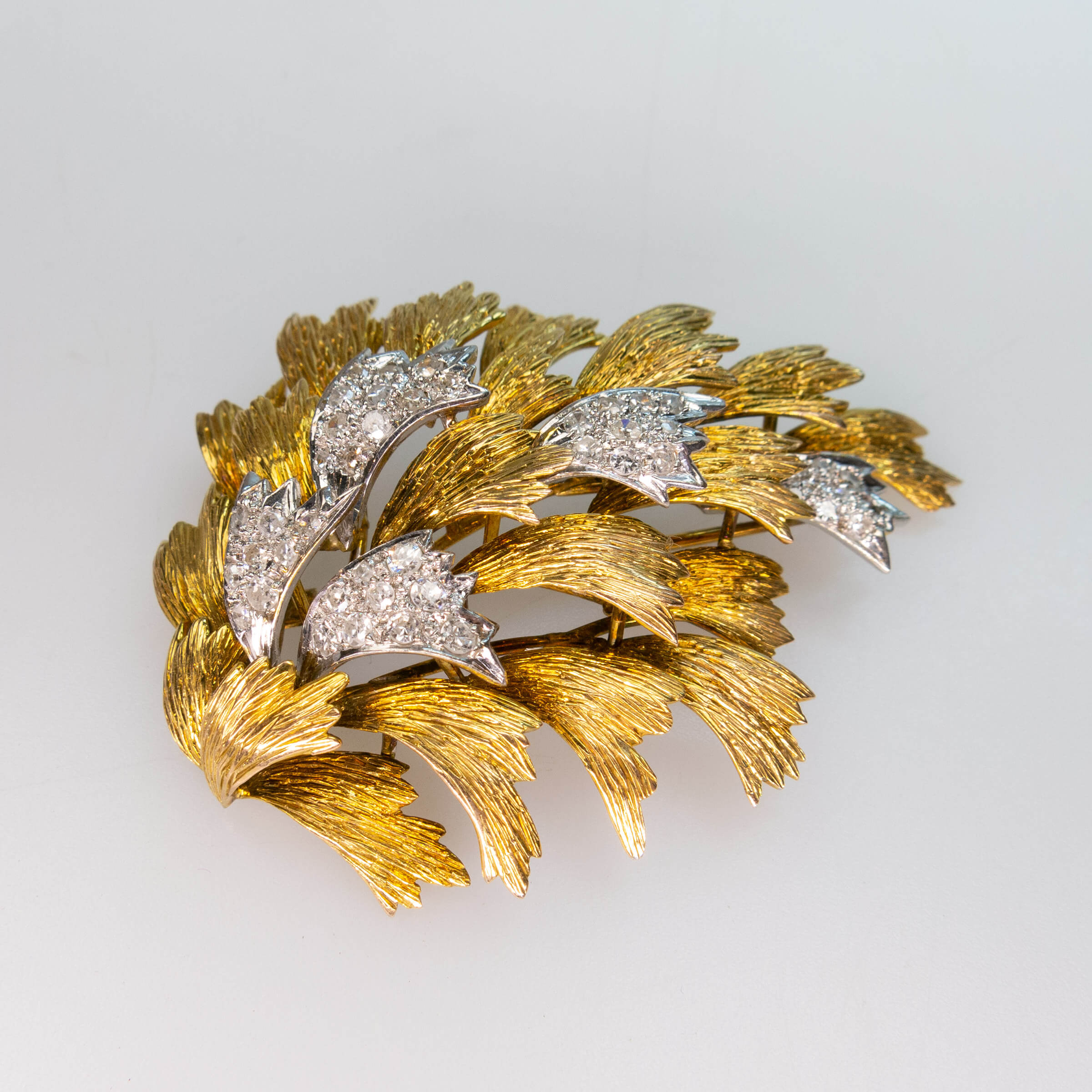 14k Yellow And White Gold Foliate Spray Brooch