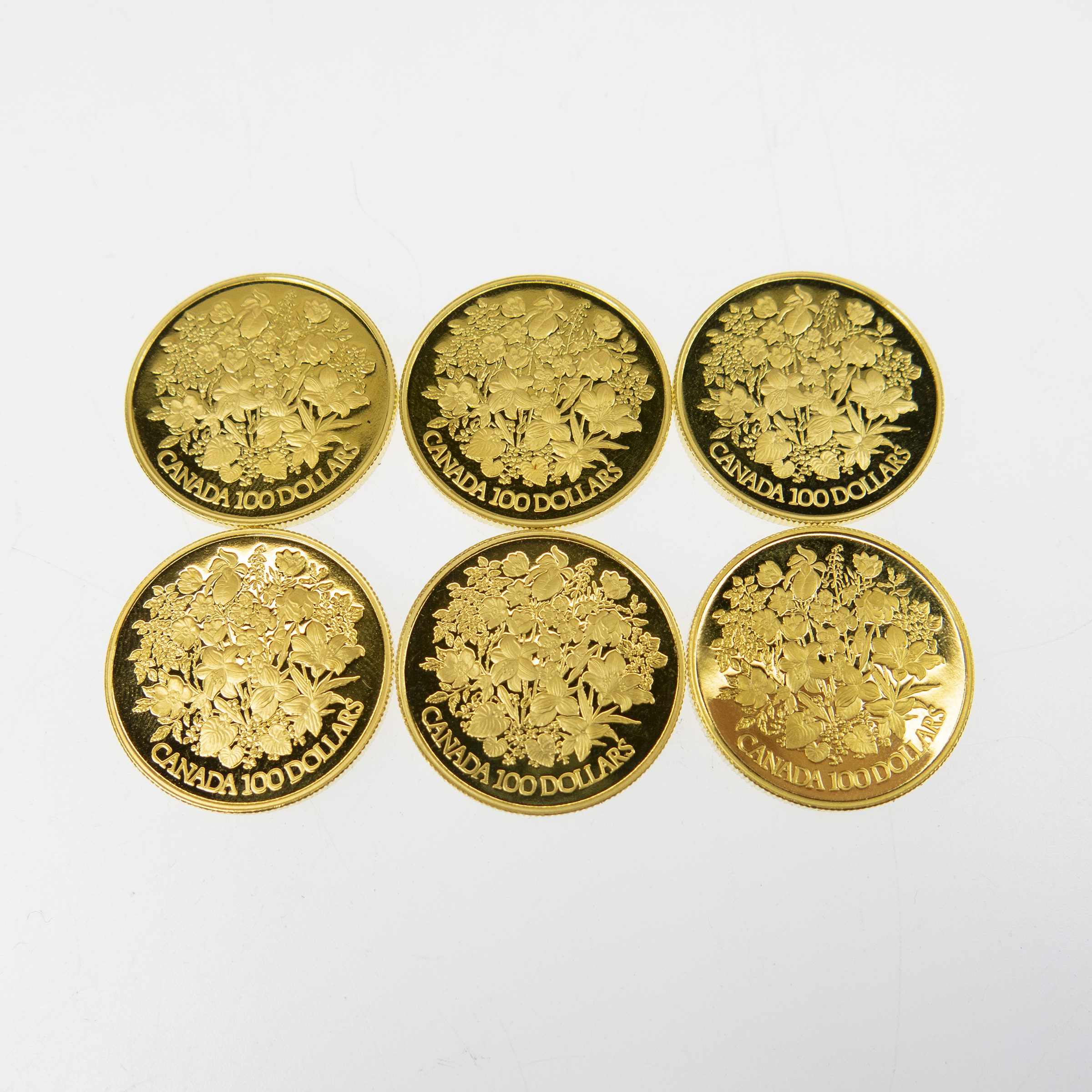 Six Canadian 1977 $100 Gold Coins