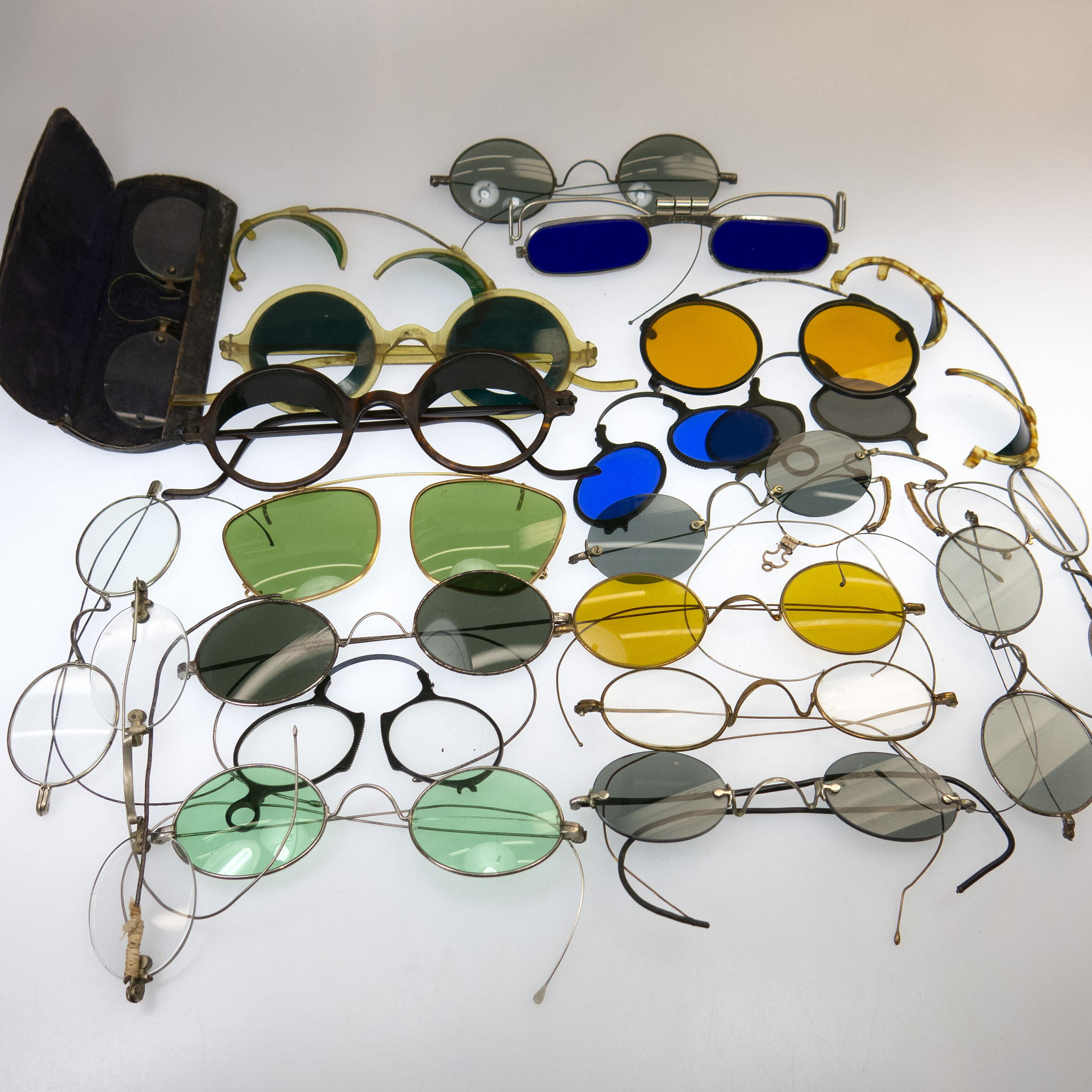 23 Various Pairs Of Late 19th & 20th Century Spectacles, Pince Nez, Clip-On Shades, Etc.