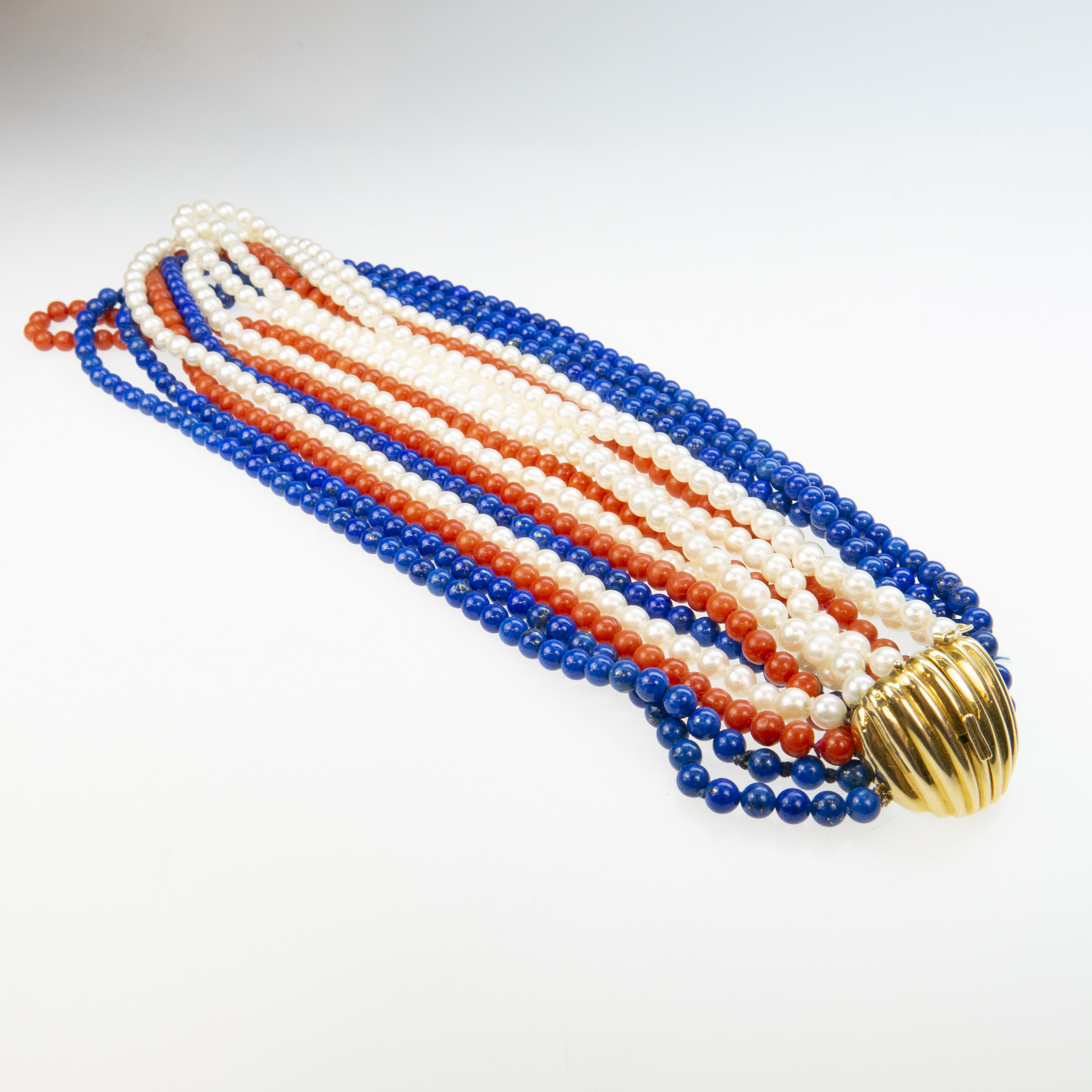Lapis, Coral And Cultured Pearl 8-Strand Necklace