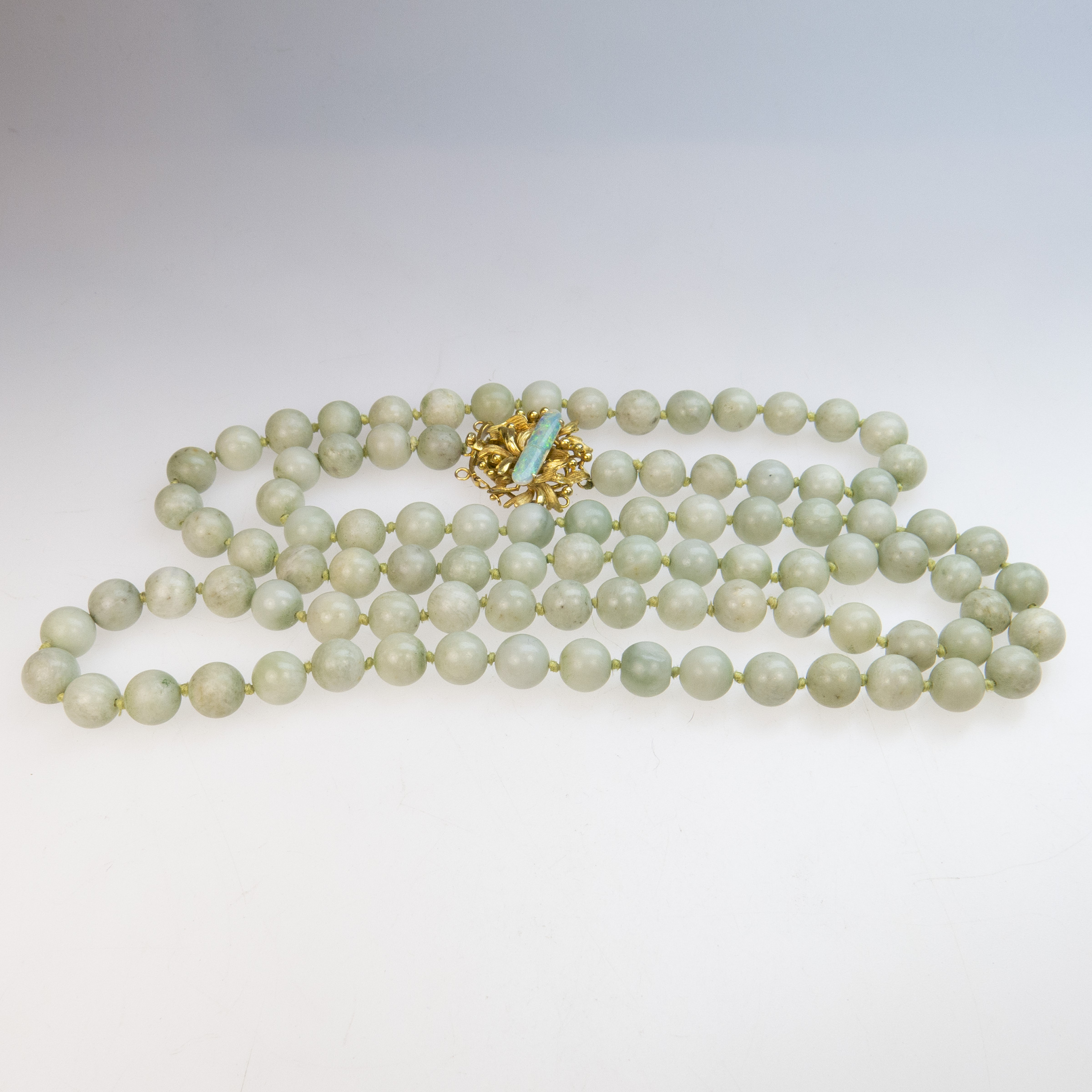 Single Strand Of Pale Green Hardstone Beads