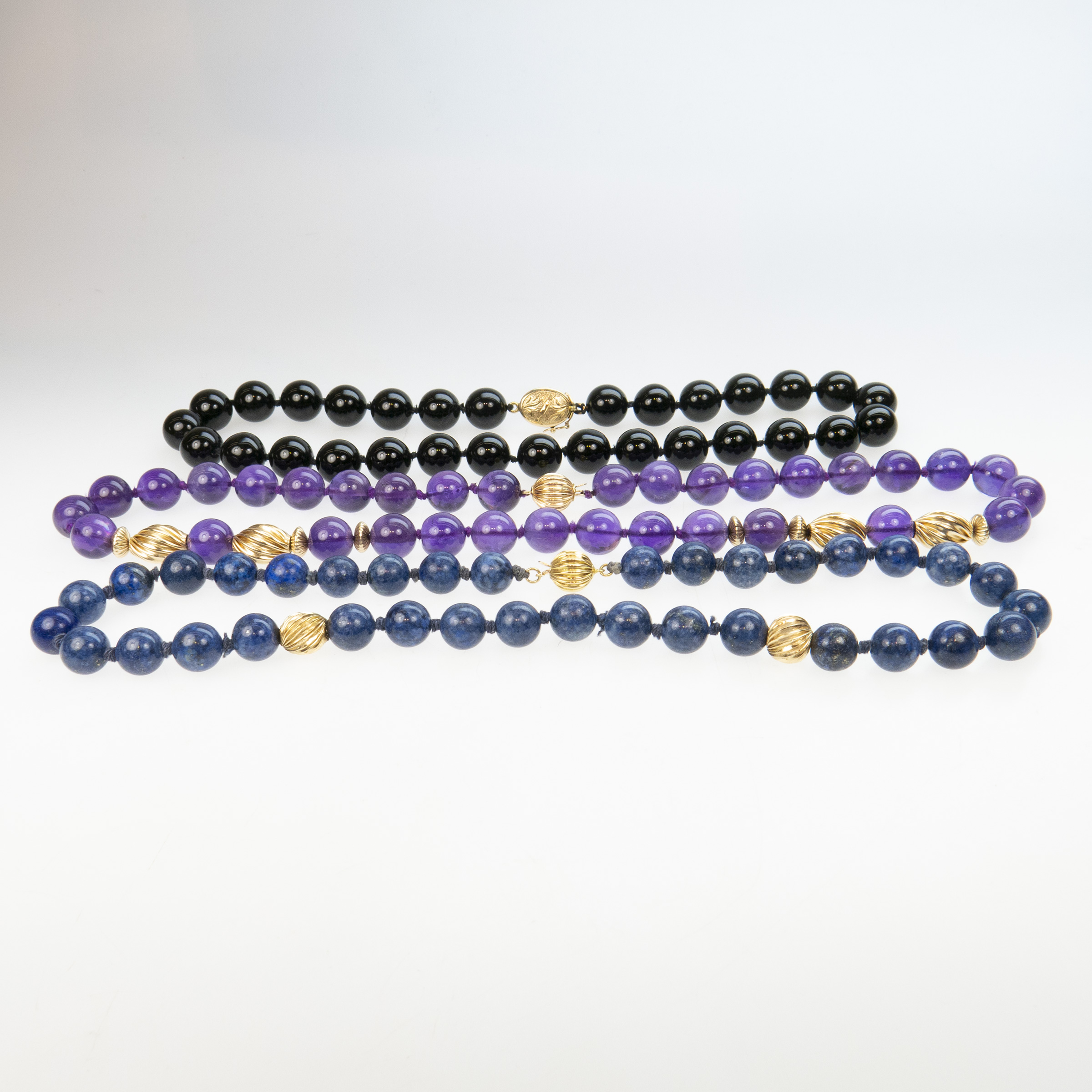 Single Strand Onyx, Amethyst And Lapis Necklaces