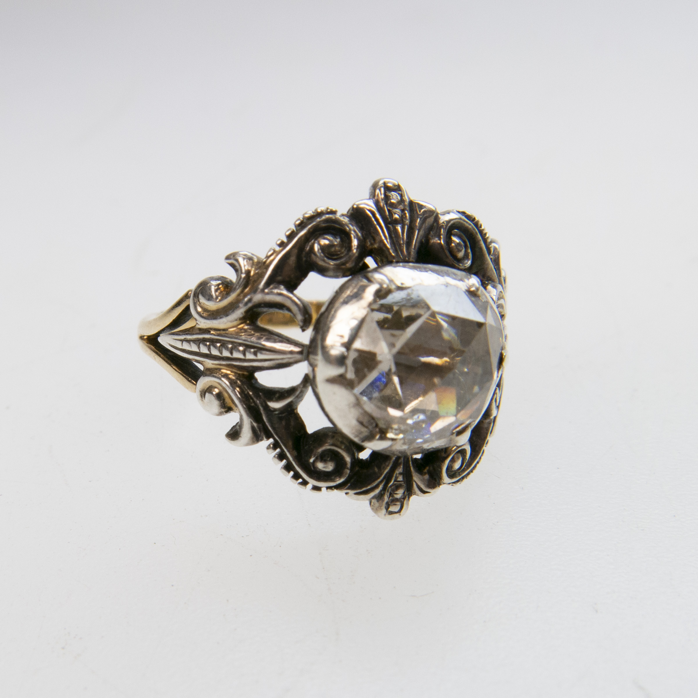 14k Yellow Gold And Silver Filigree Ring