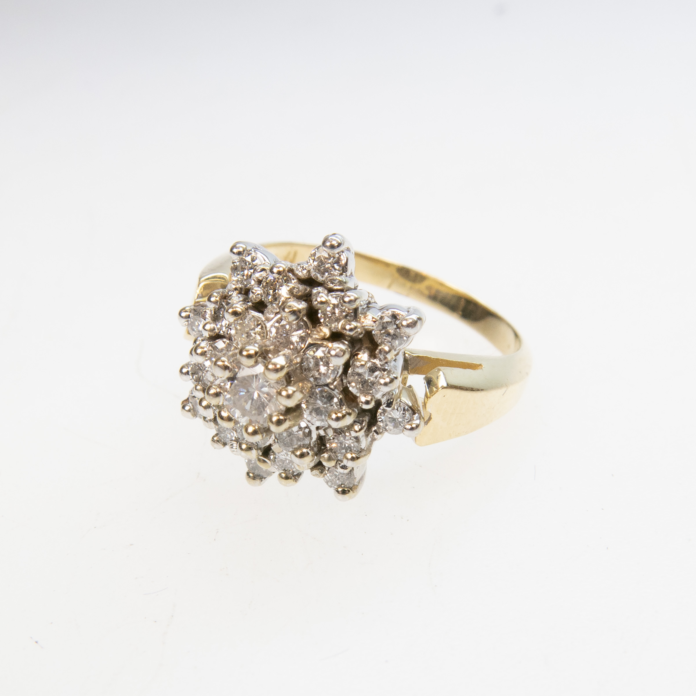 14k Yellow And White Gold Cluster Ring