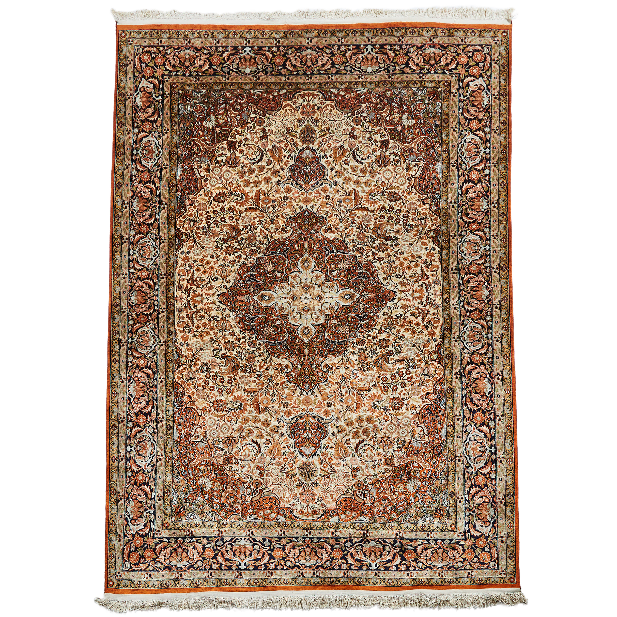 Indo Tabriz Silk Carpet, mid 20th century