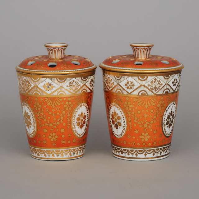 Pair of Chamberlains Worcester Orange and Gilt Ground Bough Pots, c.1800