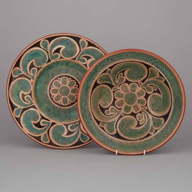 Keramik Rothenburg Charger and Shallow Bowl, Theo and Susan Harlander, c.1950
