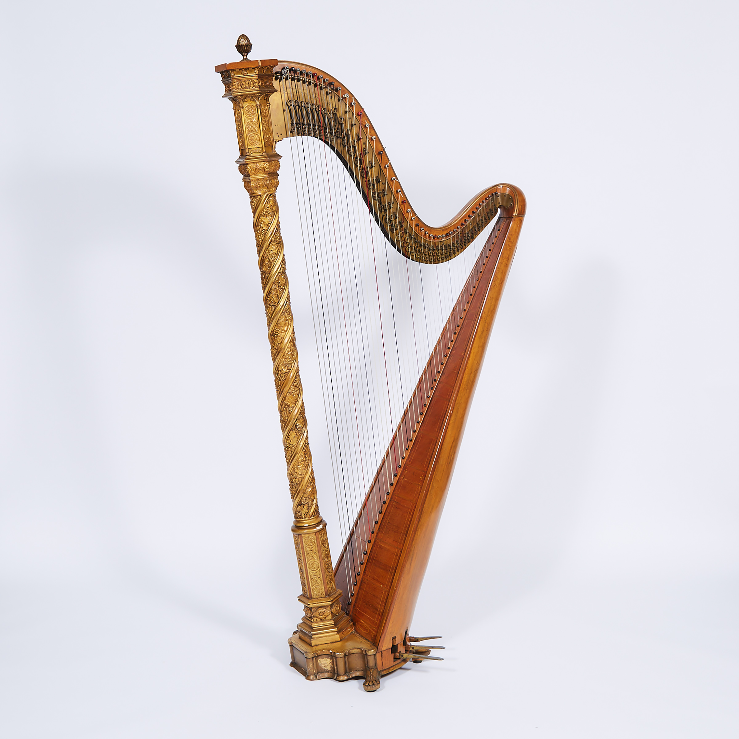 English Maple and Giltwood Seven Pedal Concert Harp, Sebastian and Pierre Erard, 18 Great Marlborough London, 19th century