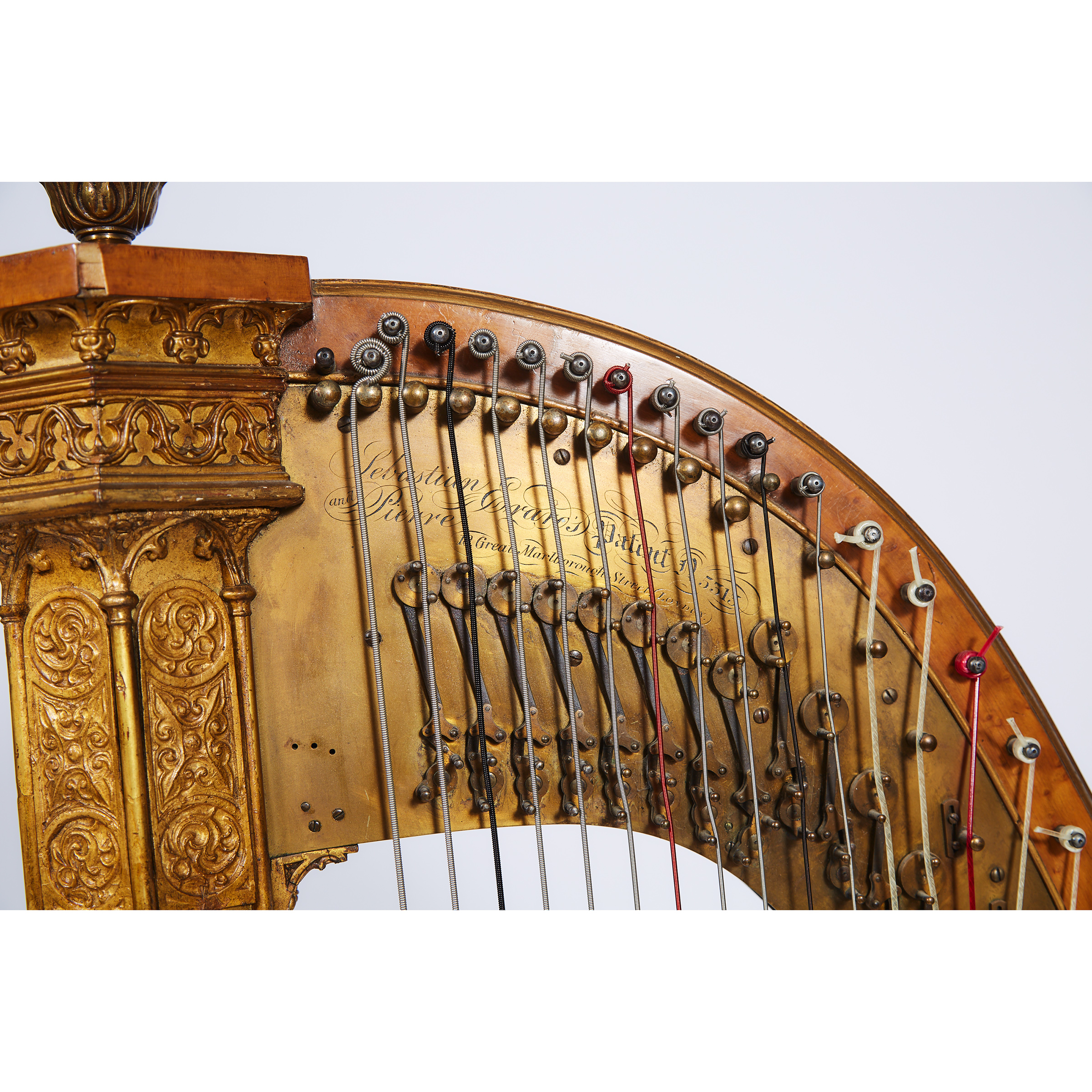 English Maple and Giltwood Seven Pedal Concert Harp, Sebastian and Pierre Erard, 18 Great Marlborough London, 19th century