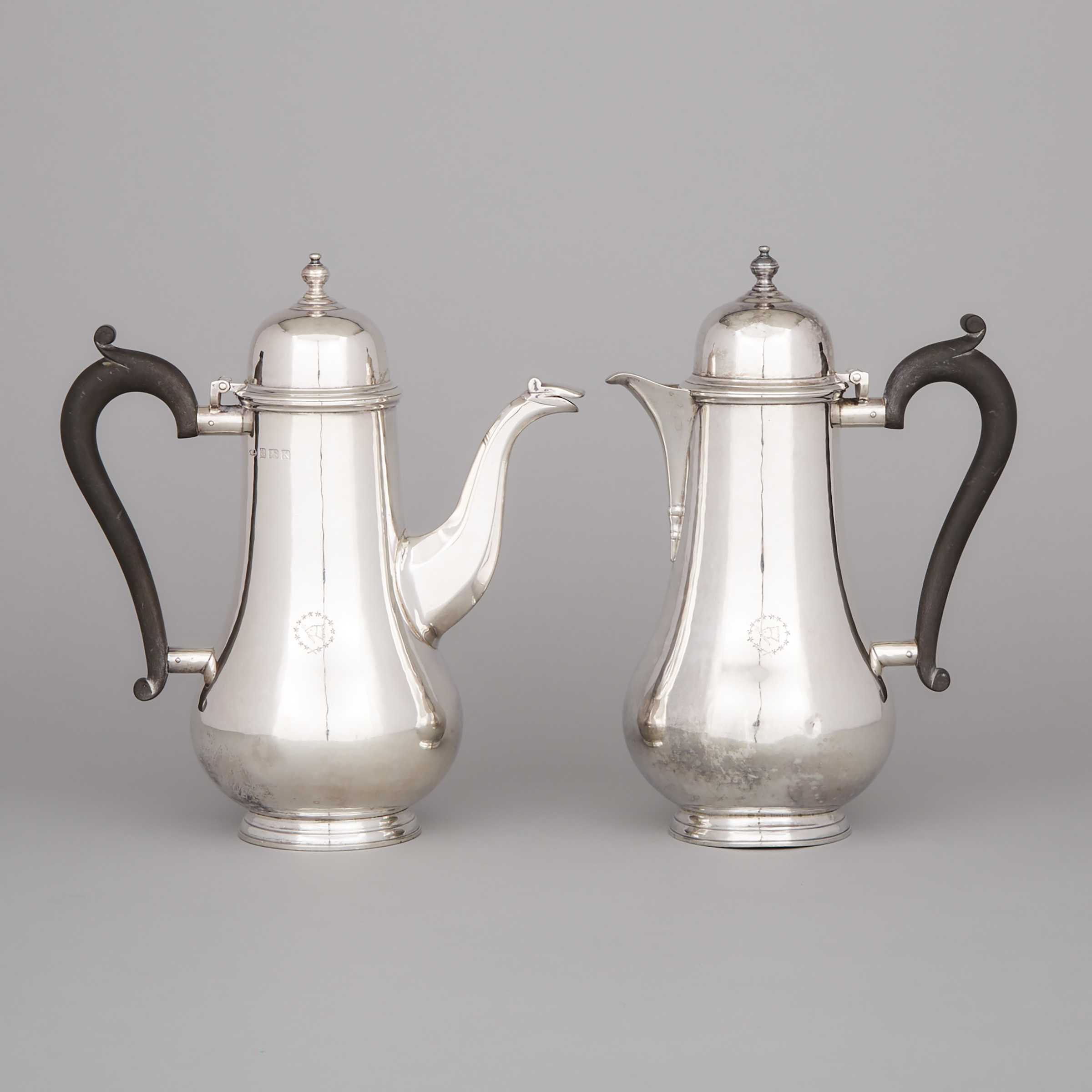 Pair of English Silver Coffee Pots, Albert Edward Jones, Birmingham, 1934