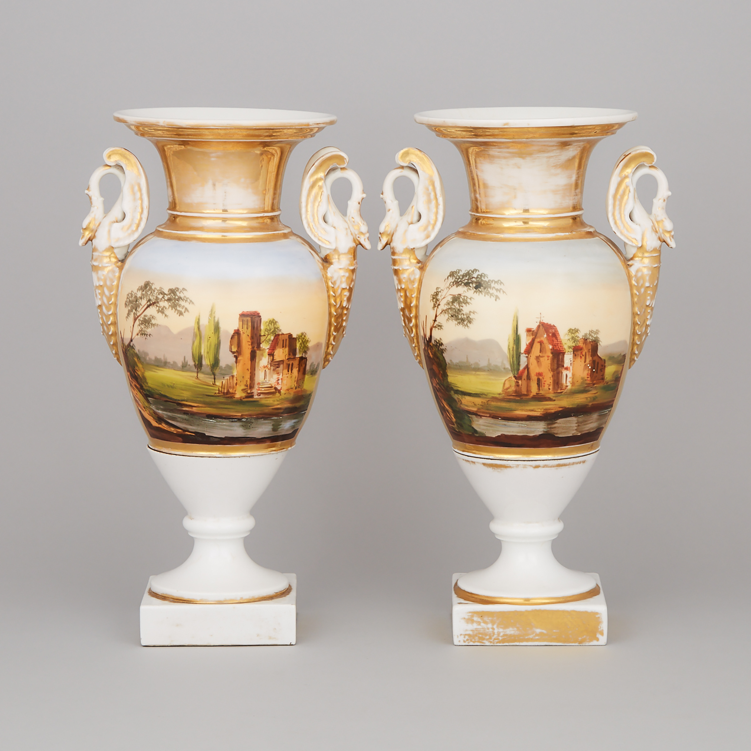 Pair of Paris Porcelain Two-Handled Vases, mid-19th century