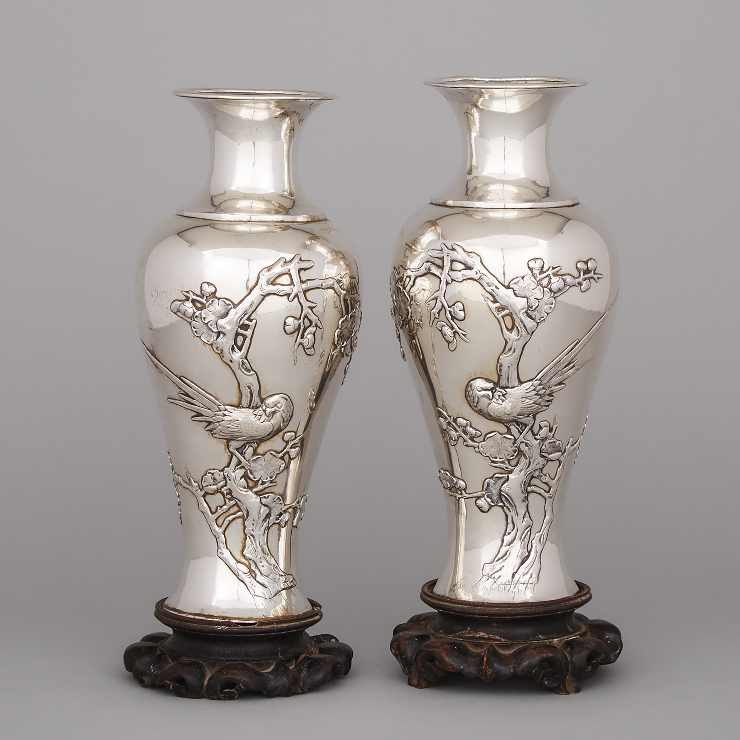 Pair of Chinese Export Silver Vases, Pao Kuang, Canton, late 19th/early 20th century
