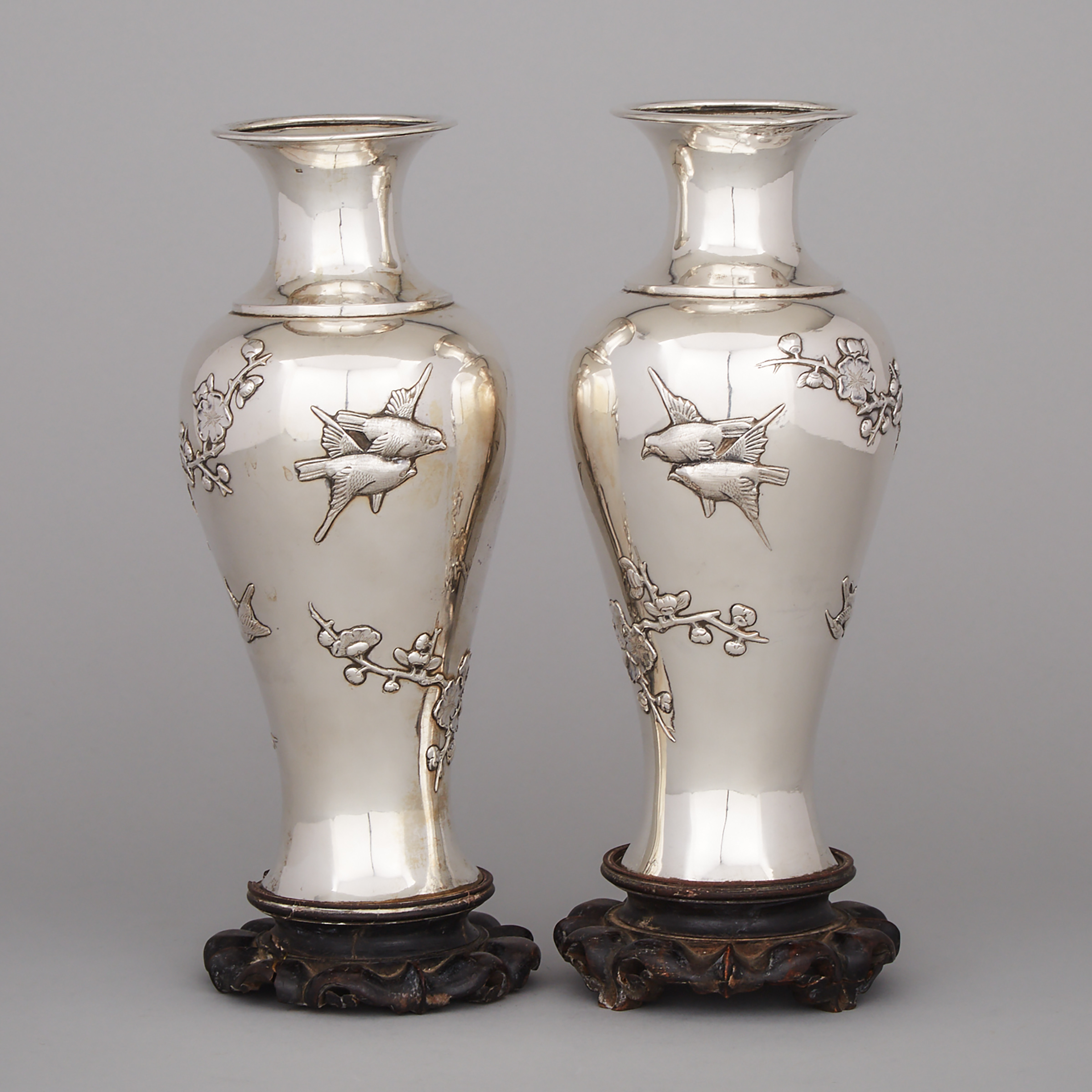 Pair of Chinese Export Silver Vases, Pao Kuang, Canton, late 19th/early 20th century