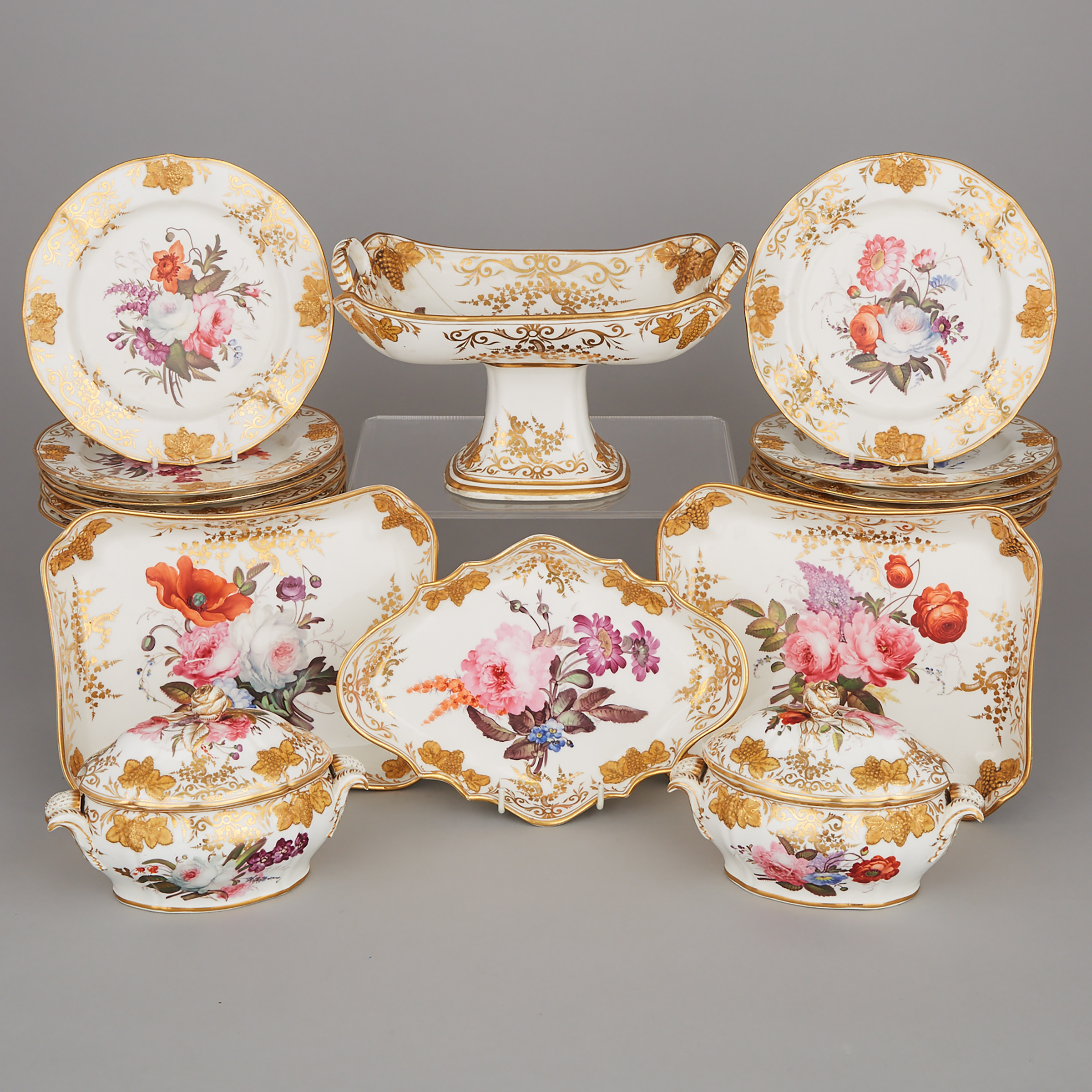 English Porcelain Dessert Service, probably Coalport, c.1820-25