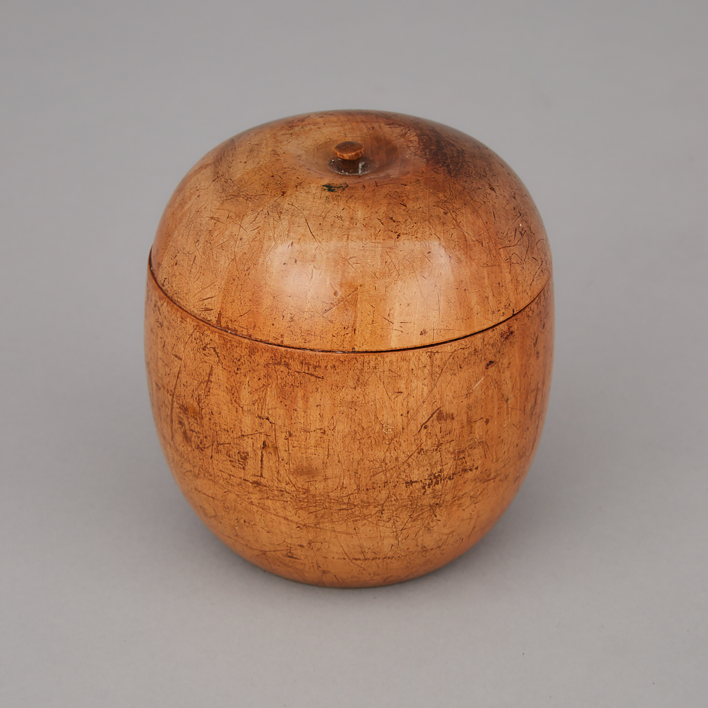 English Fruitwood Apple Form Tea Caddy, 19th century