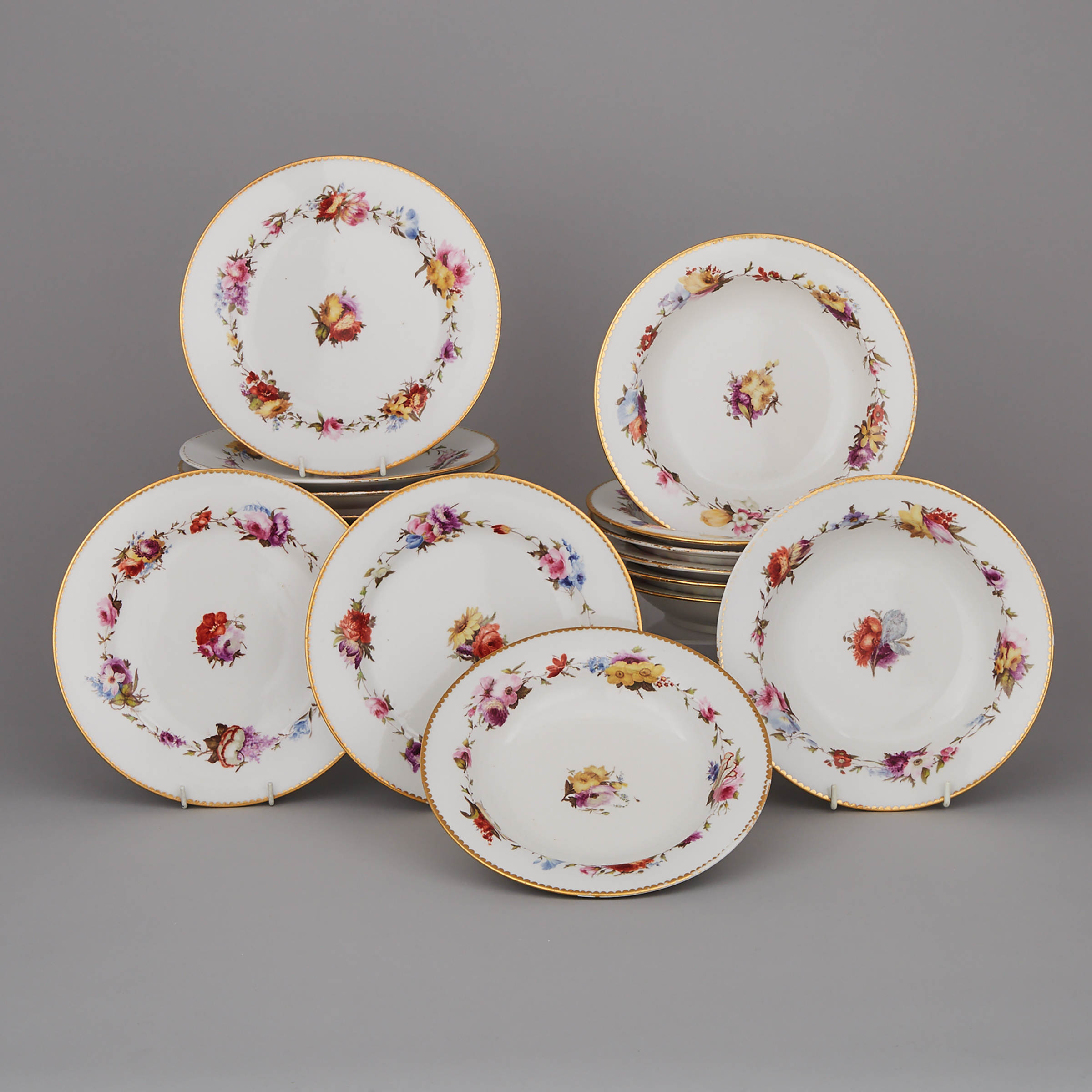 Eight Flight, Barr & Barr Worcester Plates and Eight Soup Plates, c.1815