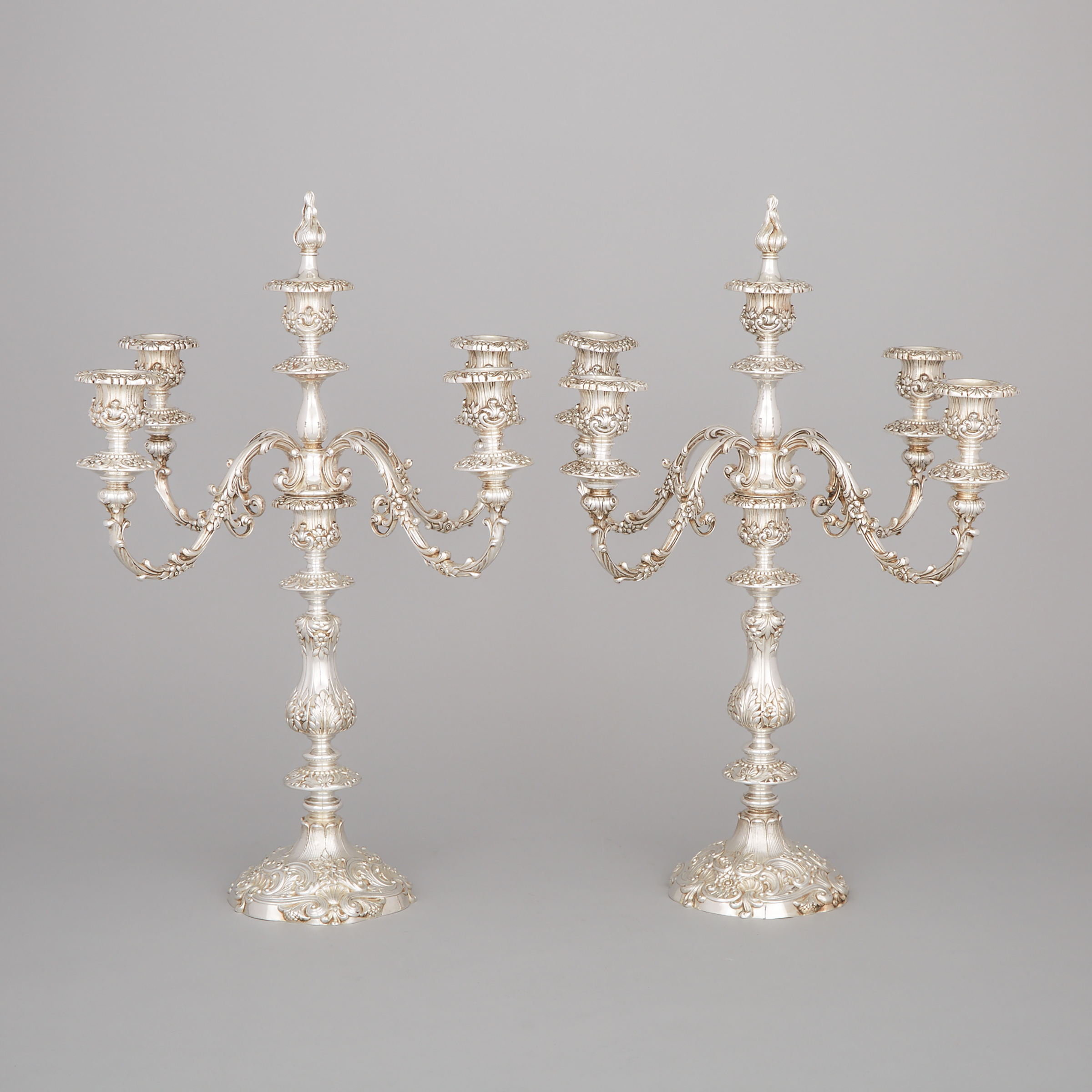 Pair of American Silver Plated Five-Light Candelabra, 20th century