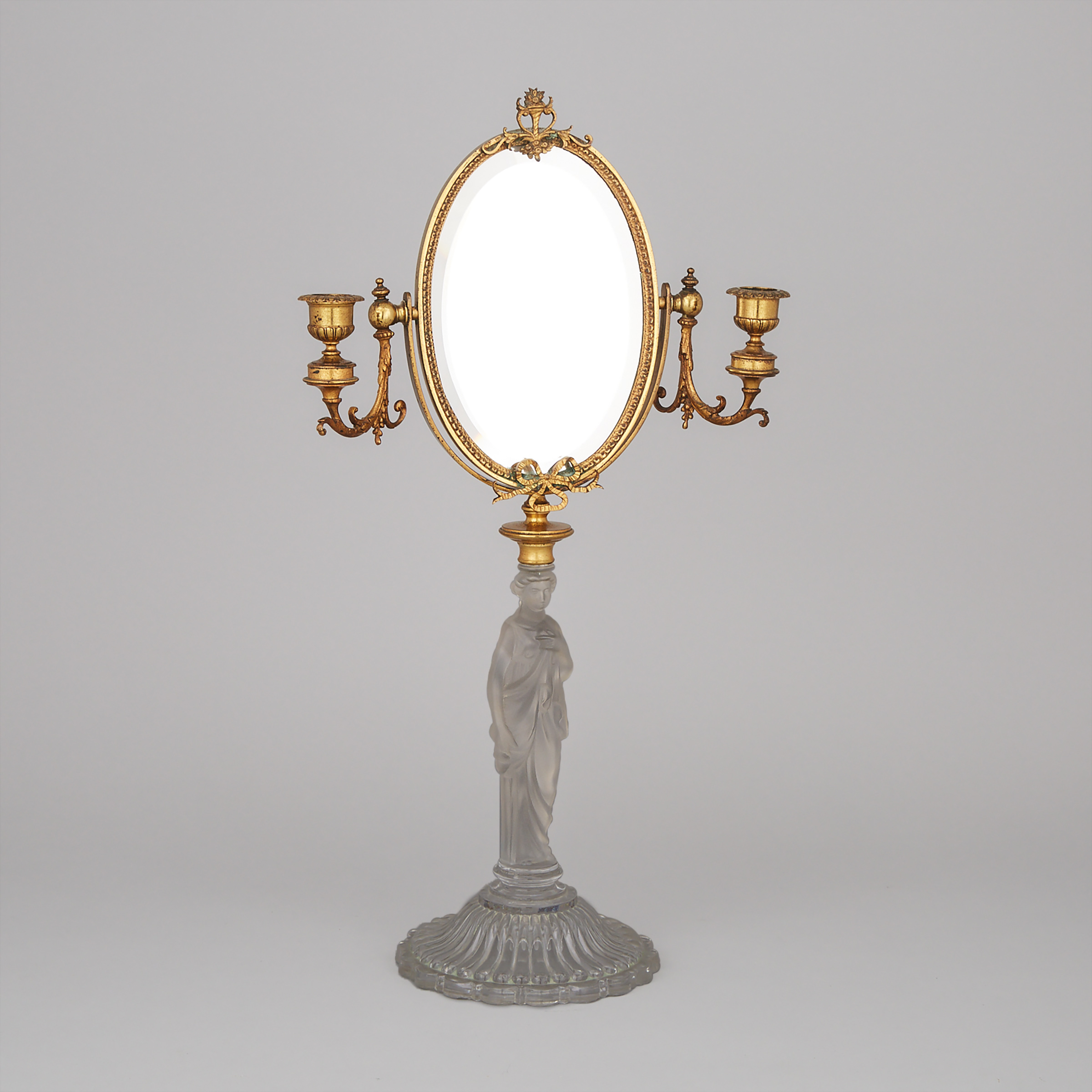 Baccarat Figural Frosted Glass and Gilt Bronze Toilet Mirror, c.1900