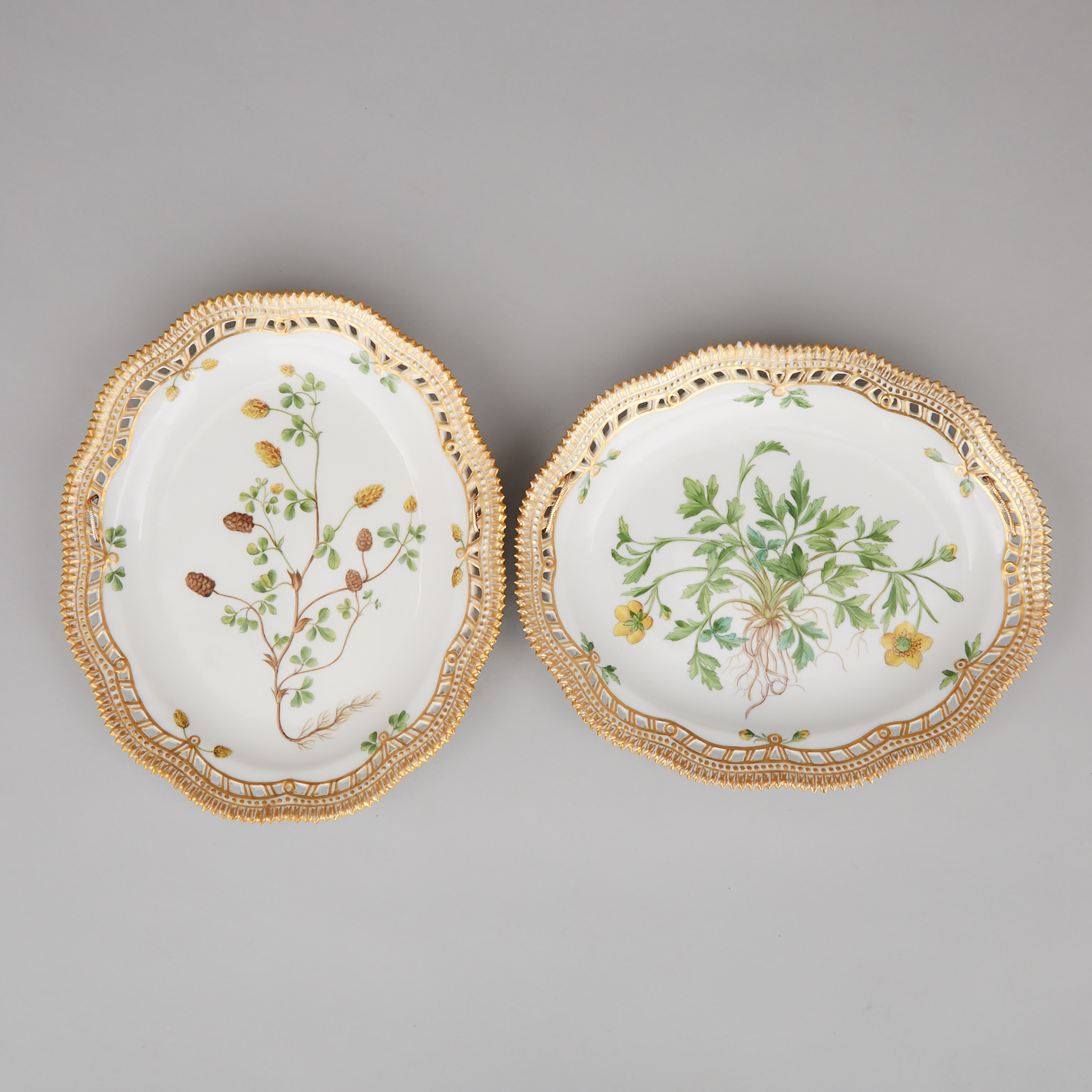 Pair of Royal Copenhagen ‘Flora Danica’ Reticulated Oval Dishes, 20th century