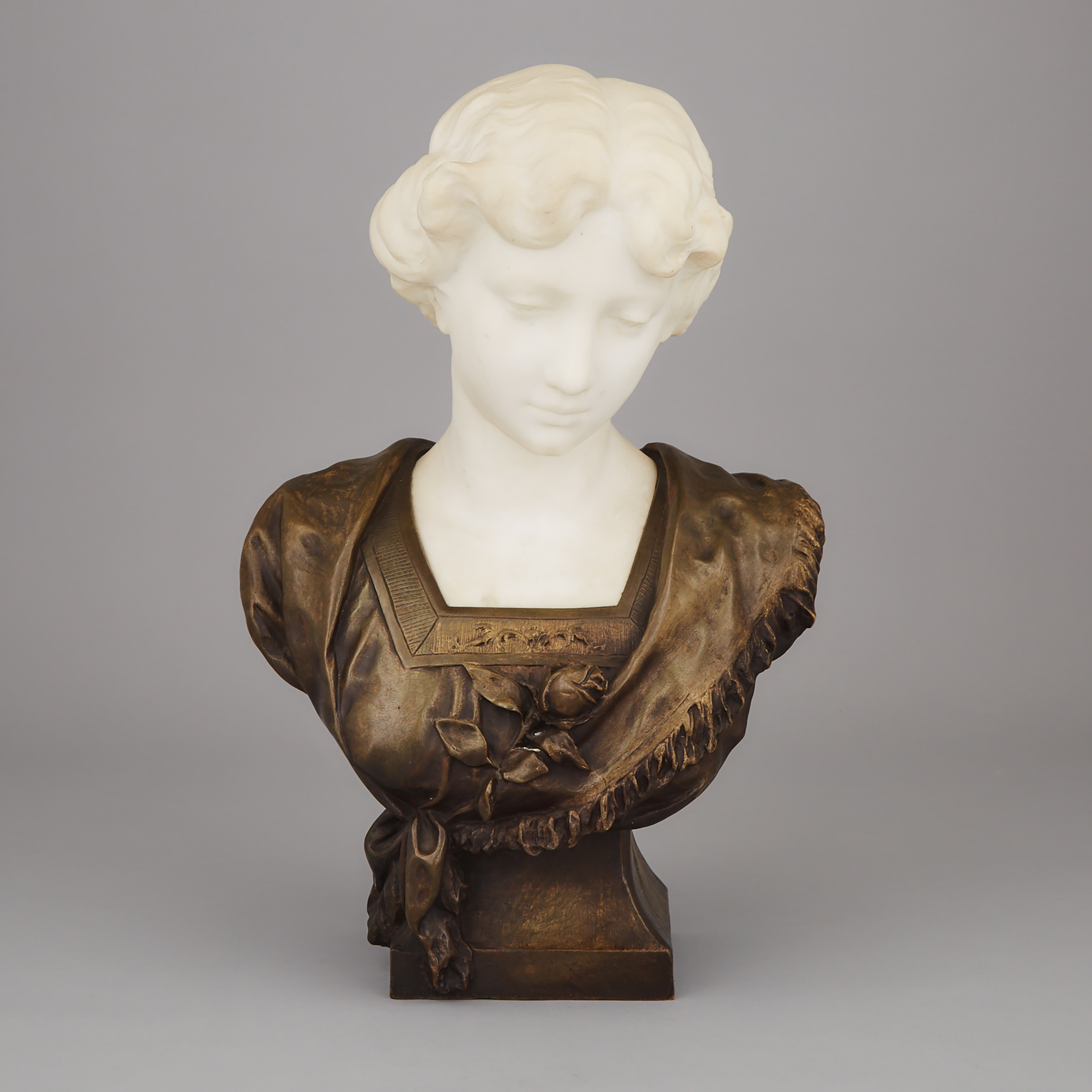 French Marble and Bronze Bust of a Young Woman, c.1900
